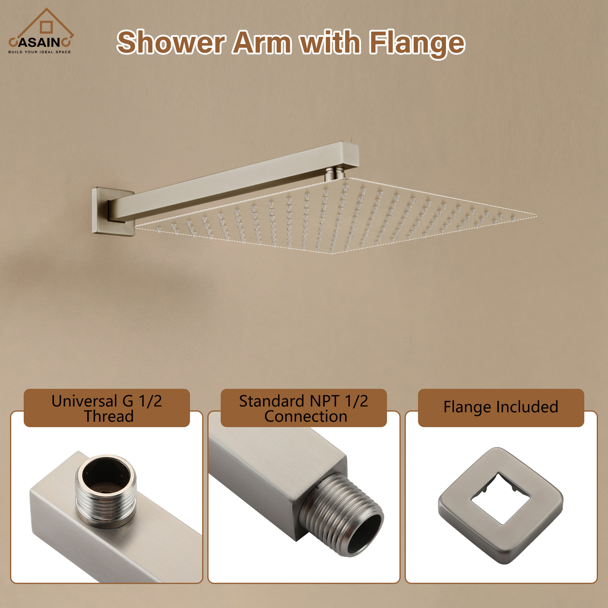 15.75" Wall-Mounted Square Shower Arm with Flange