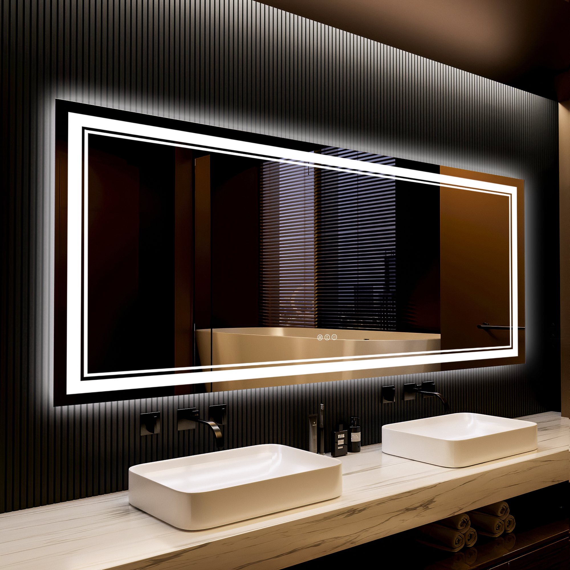 Rectangular Frameless LED Bathroom Mirror with Anti-Fog & Adjustable Color
