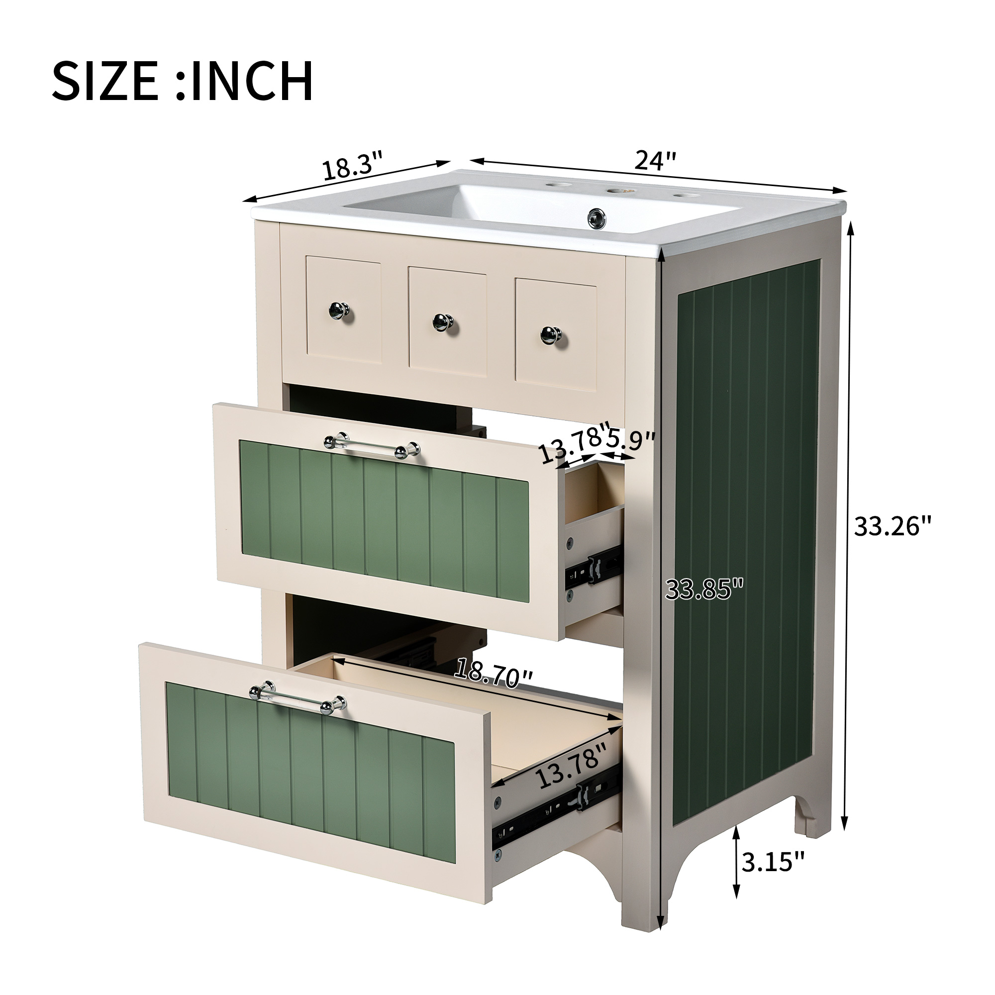 24"/30" Wooden Bathroom Vanity Cabinet with Ceramic Sink Combo Set