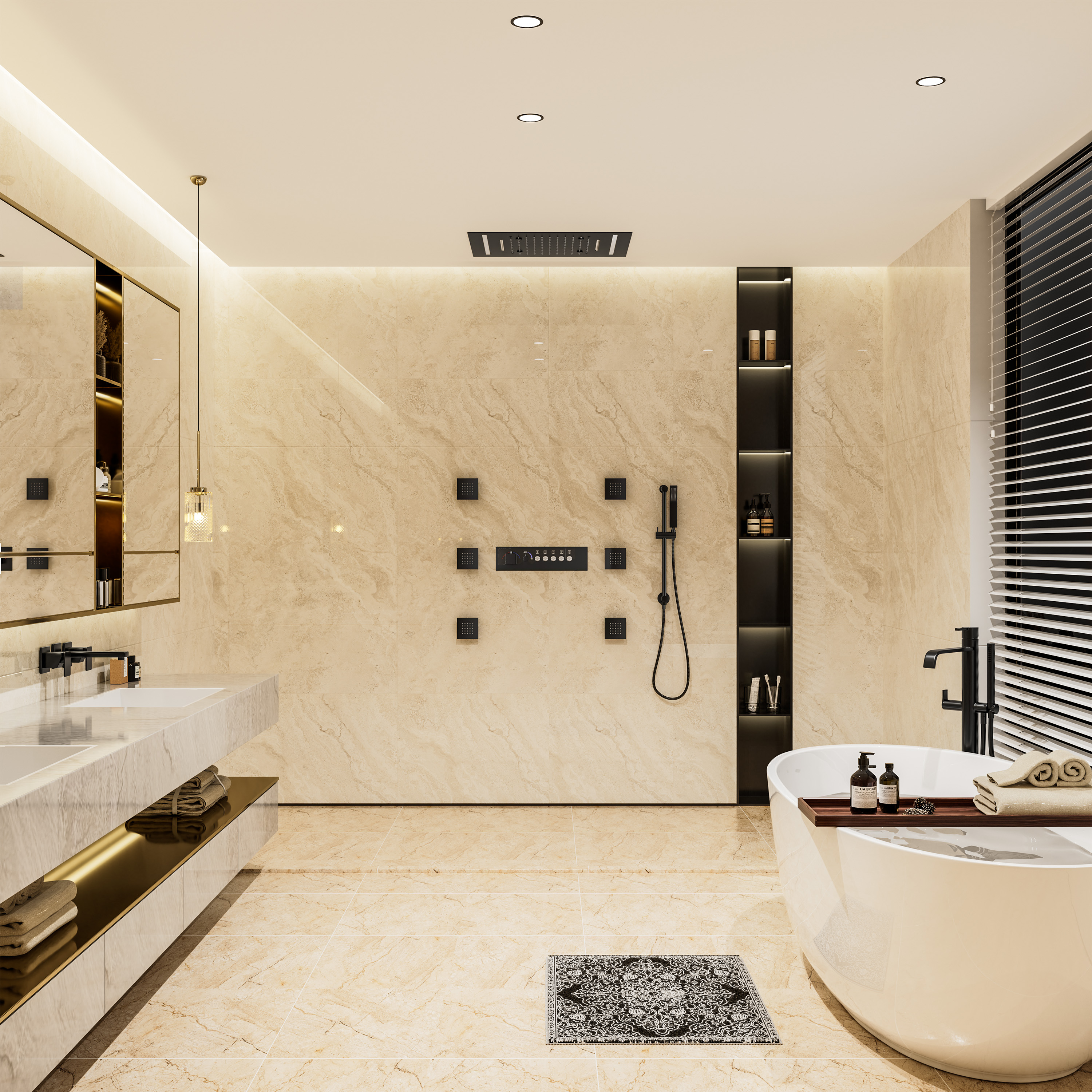 20*14 inch 5-Function Luxury Shower System with LED Lights and Slide Bar