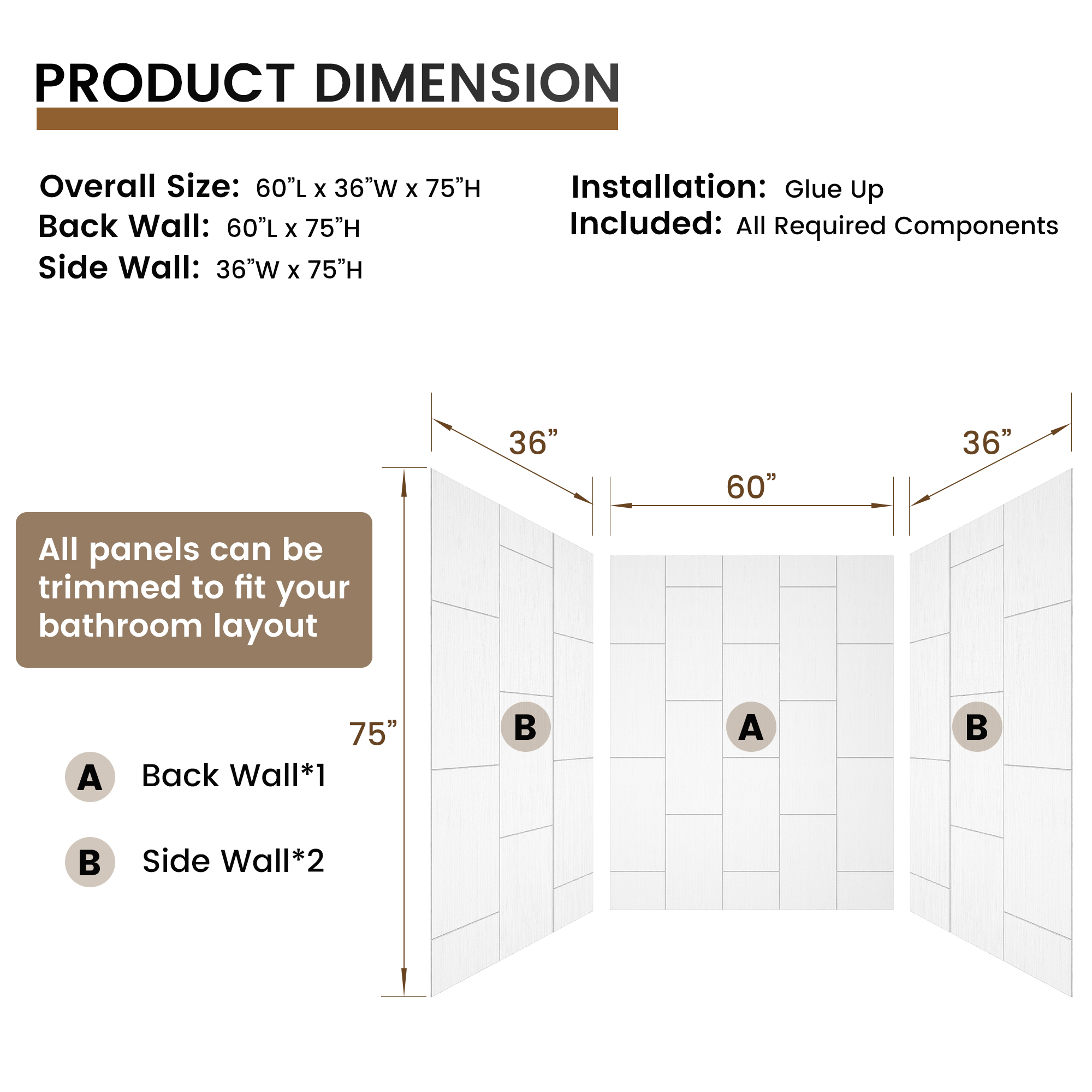 White SMC 3-Piece Glue Up Alcove Shower Wall Surround