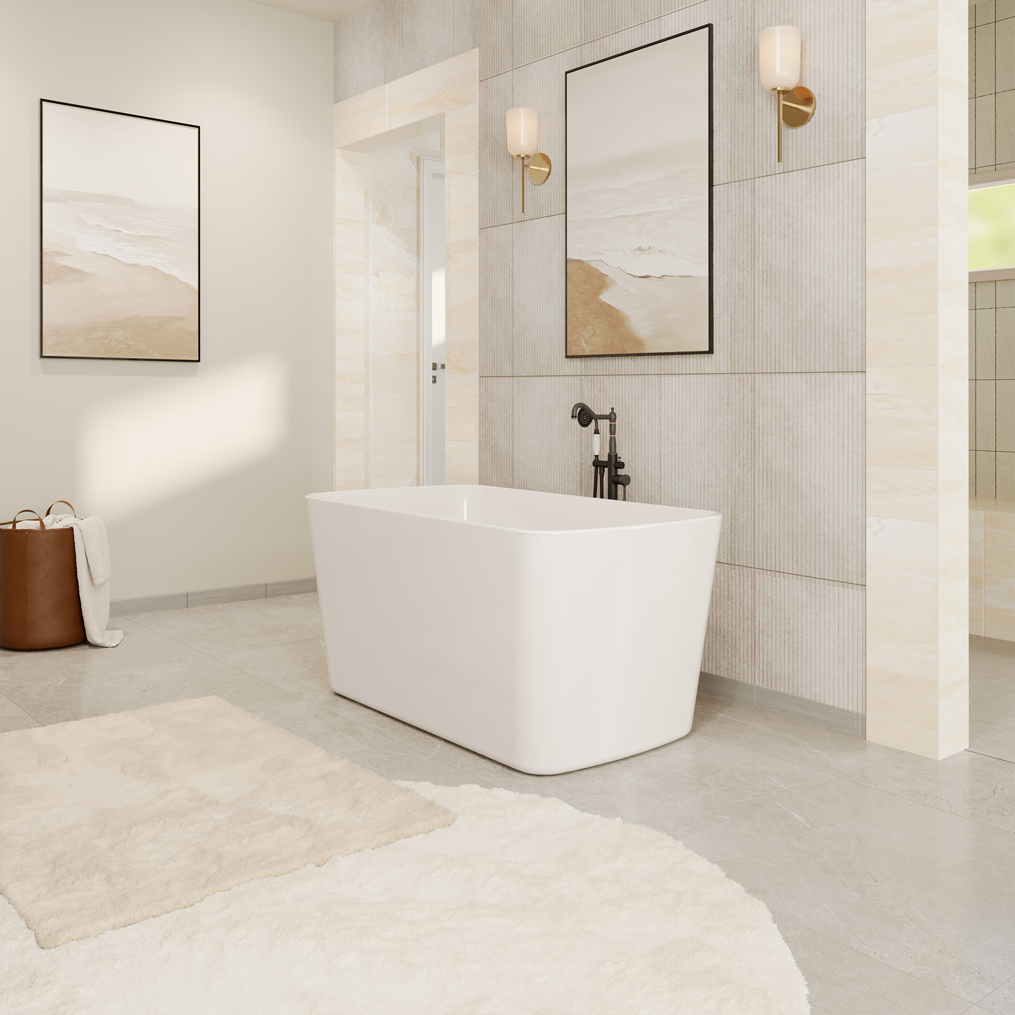 49" Acrylic Freestanding Japanese Soaking Hot Tub with Overflow and Drain