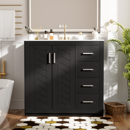30"/36" Freestanding Bathroom Vanity with Ceramic Sink Combo, 3 Drawers & Soft Closing Doors