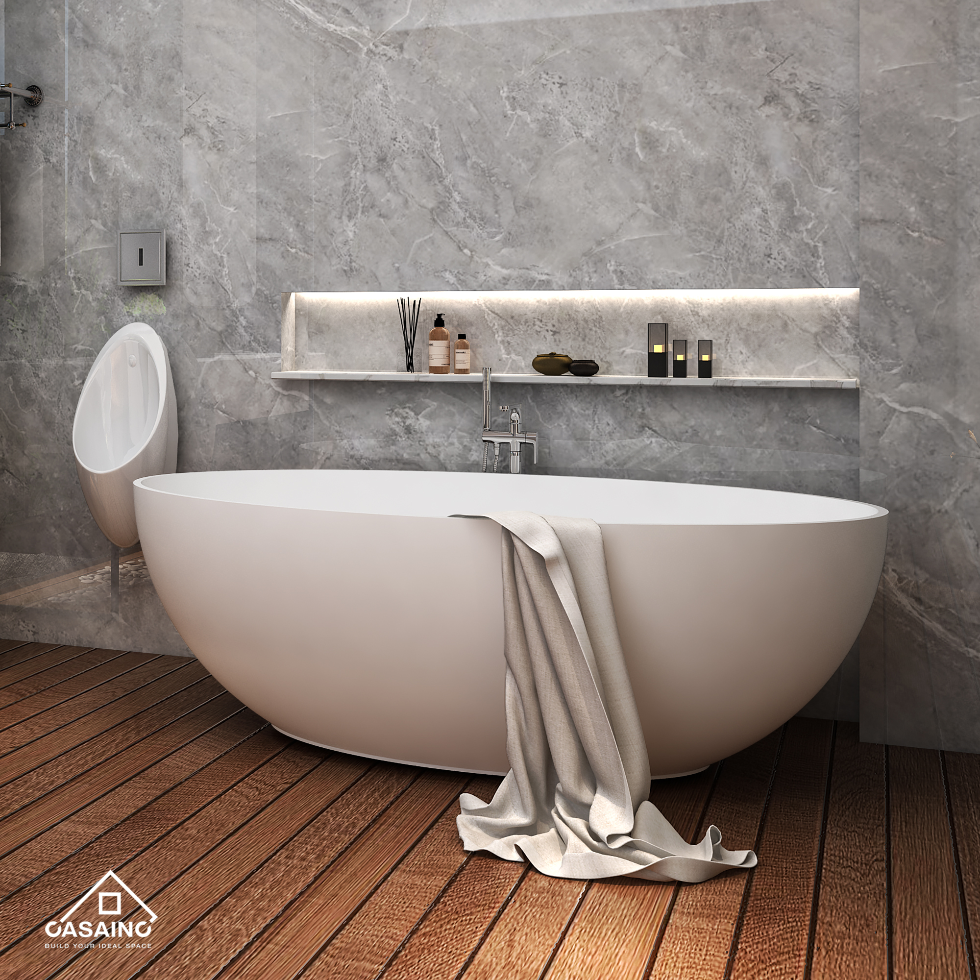 55 inches  Solid Surface Free-Standing Bathtub with Center  Drain in Matte White