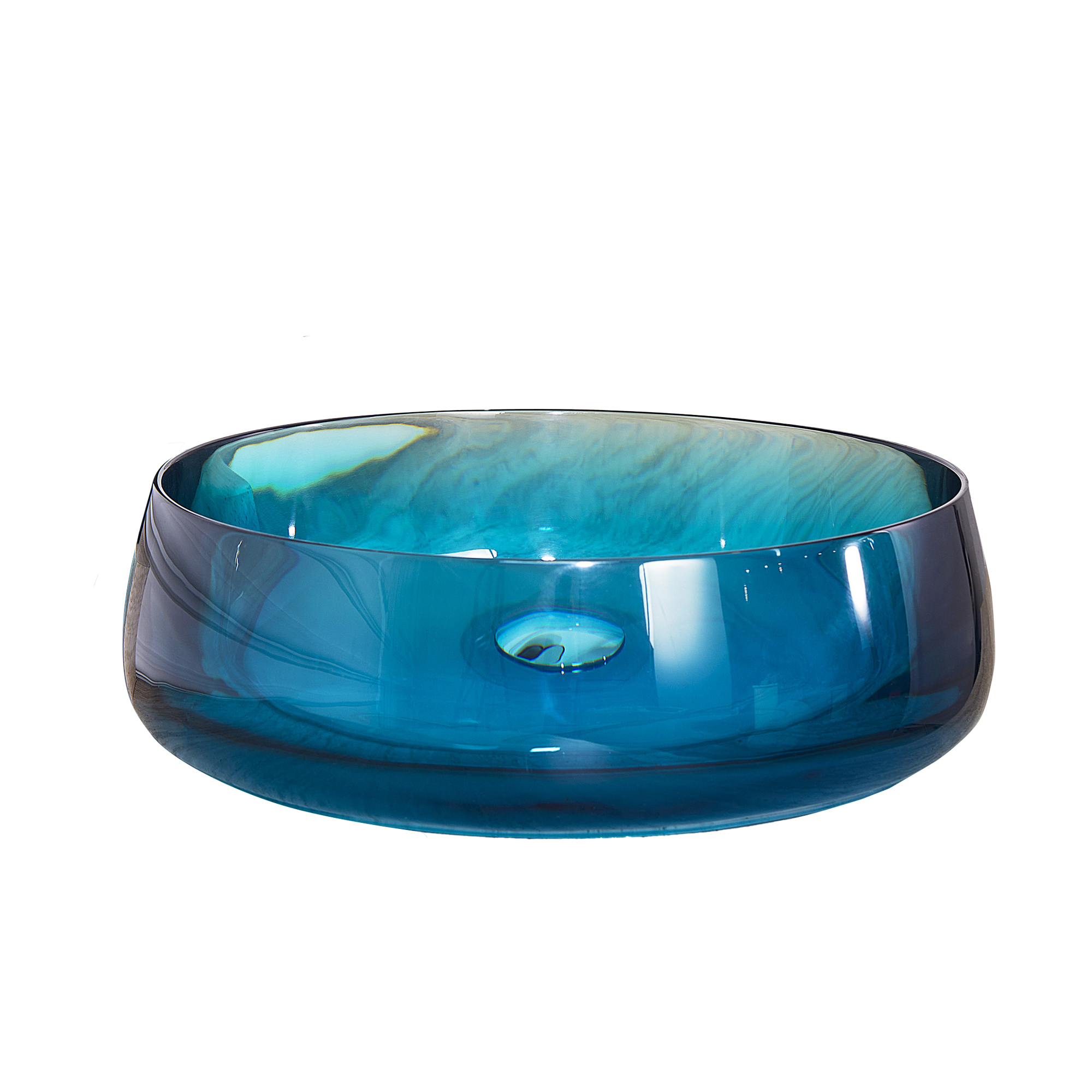 17.7-inch Round Transparent Resin Bathroom Vessel Sink with Drainer