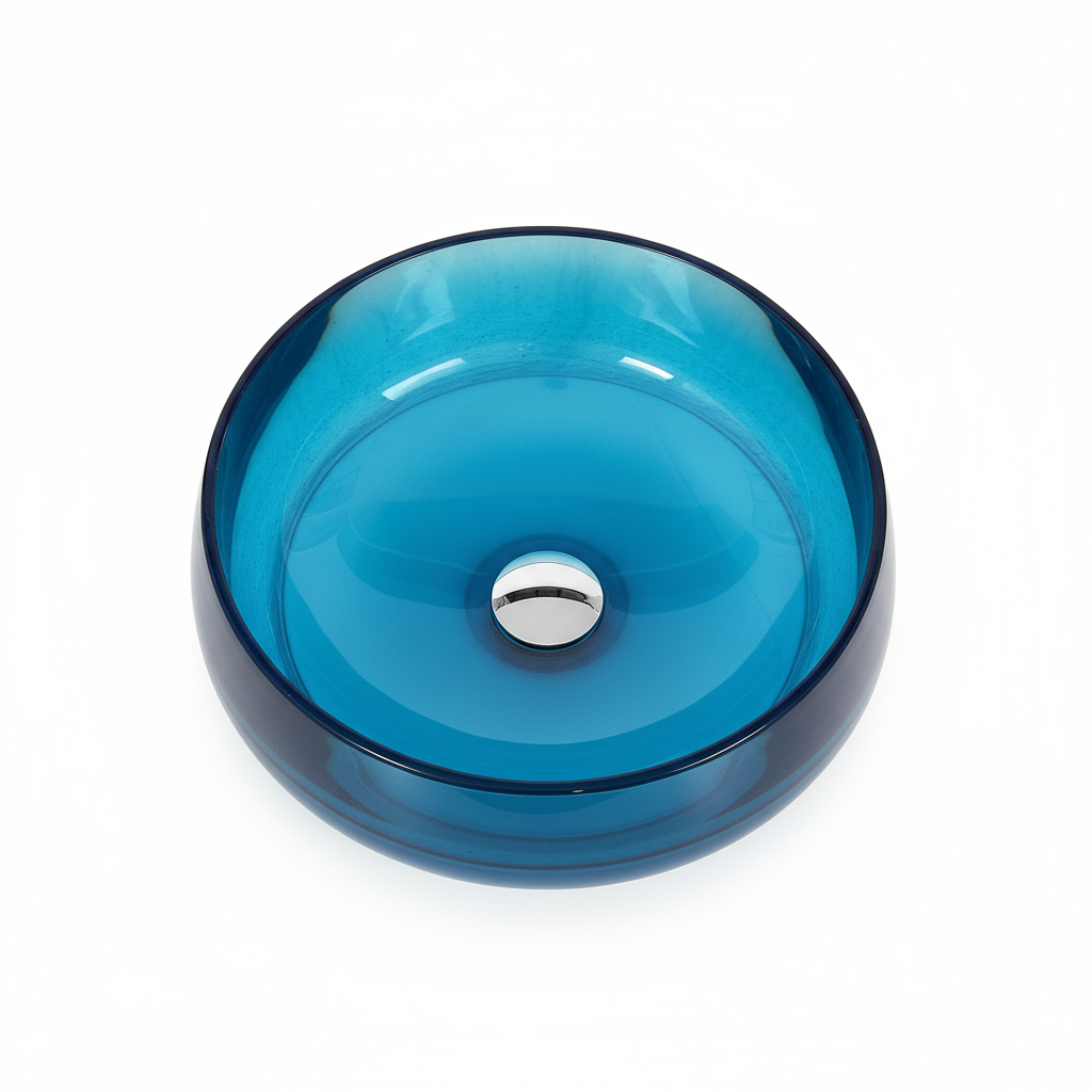 17.7-inch Round Transparent Resin Bathroom Vessel Sink with Drainer