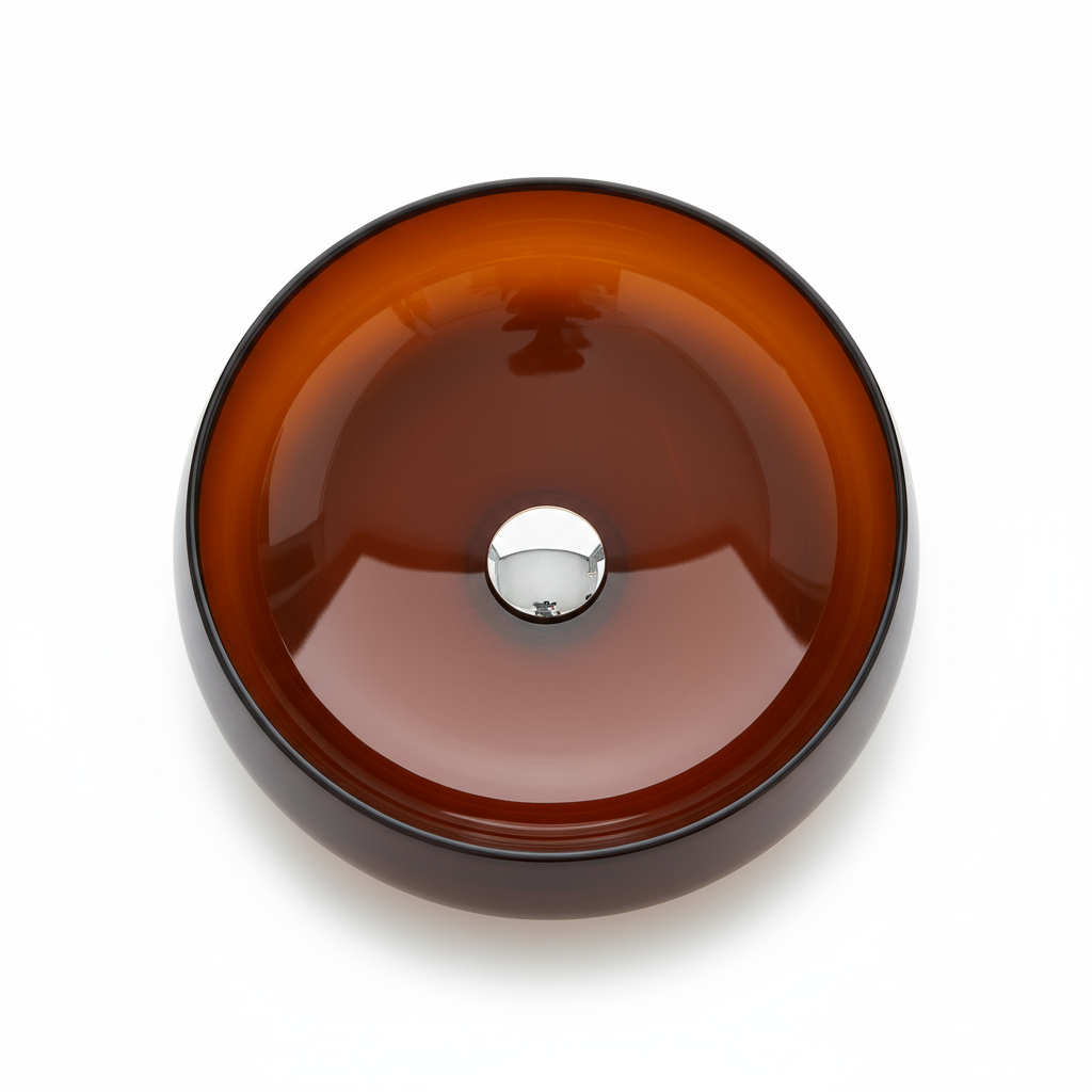 17.7-inch Round Transparent Resin Bathroom Vessel Sink with Drainer