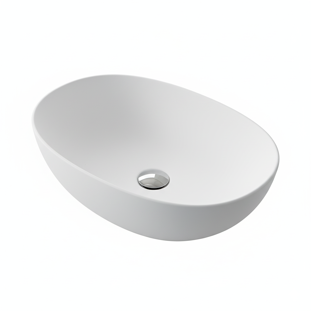 22-inch Oval Solid Surface Bathroom Vessel Sink in Matte White