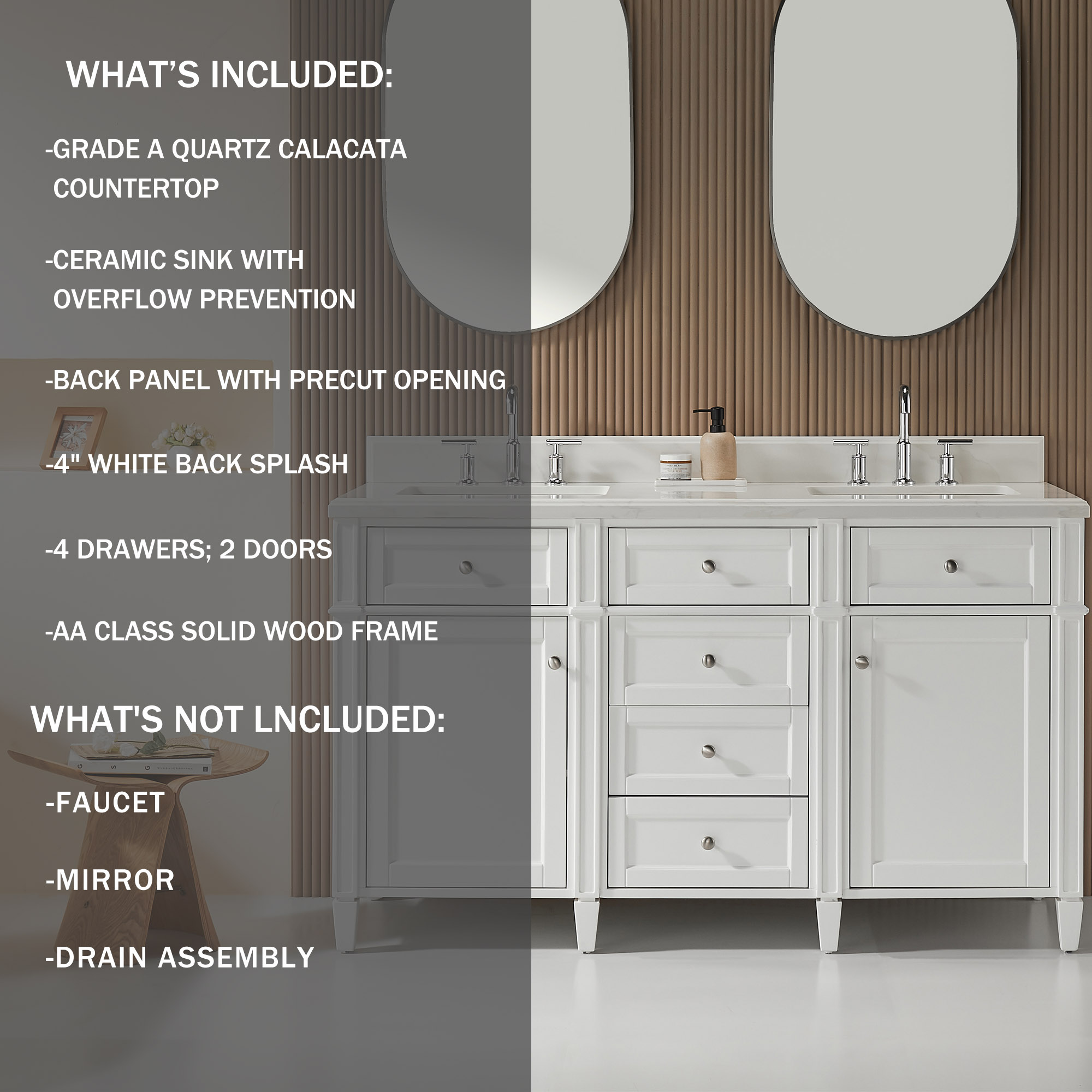 Fully Assembled 18"-60" Freestanding Bathroom Vanity with Integrated Top