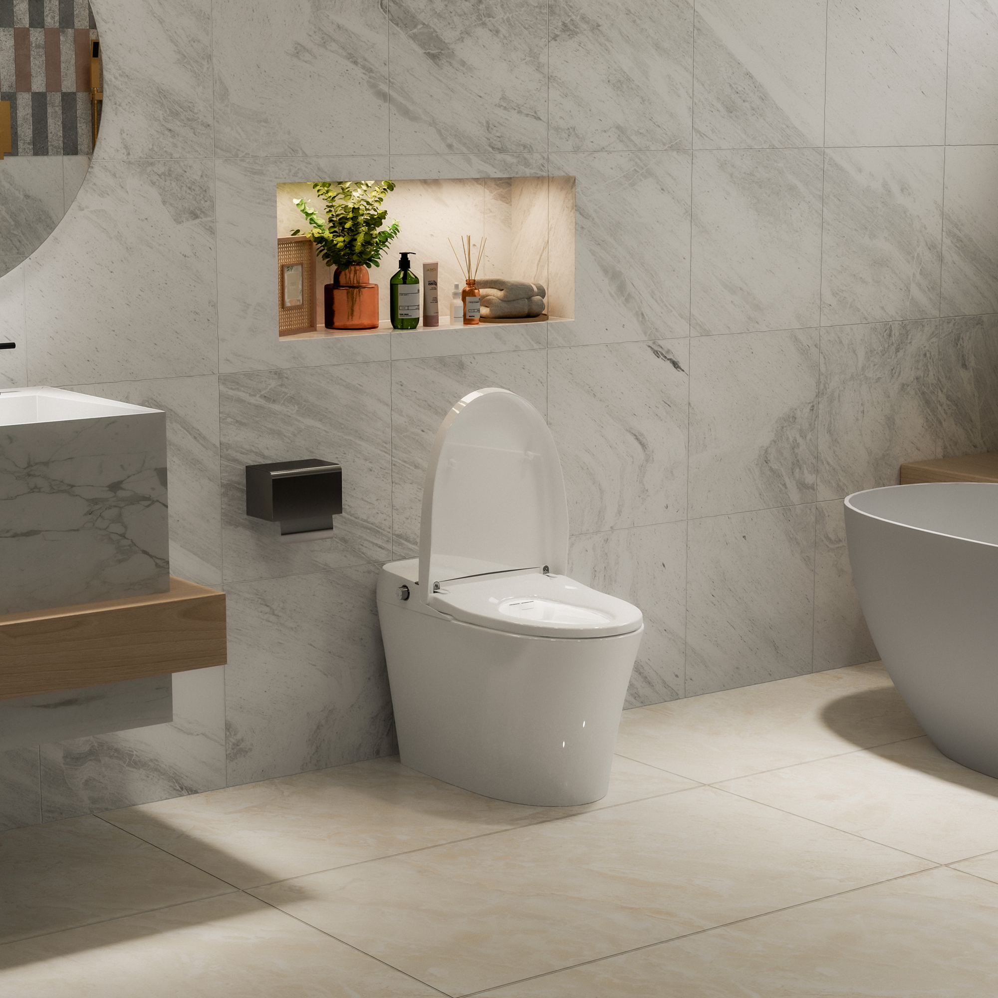 Compact Dual Flush Smart Toilet Bidet Combo with Self-Cleaning Nozzle