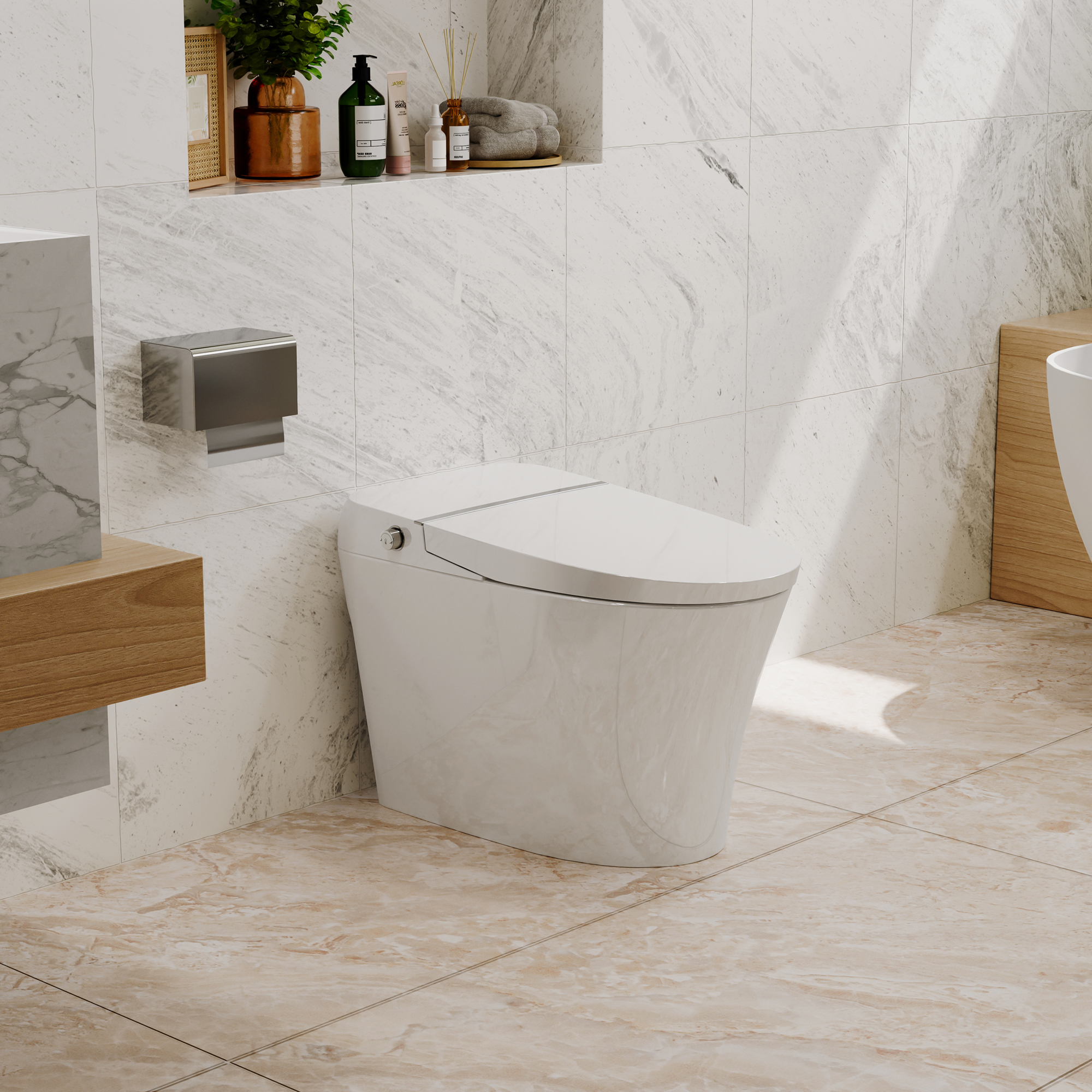 Compact Dual Flush Smart Toilet Bidet Combo with Self-Cleaning Nozzle