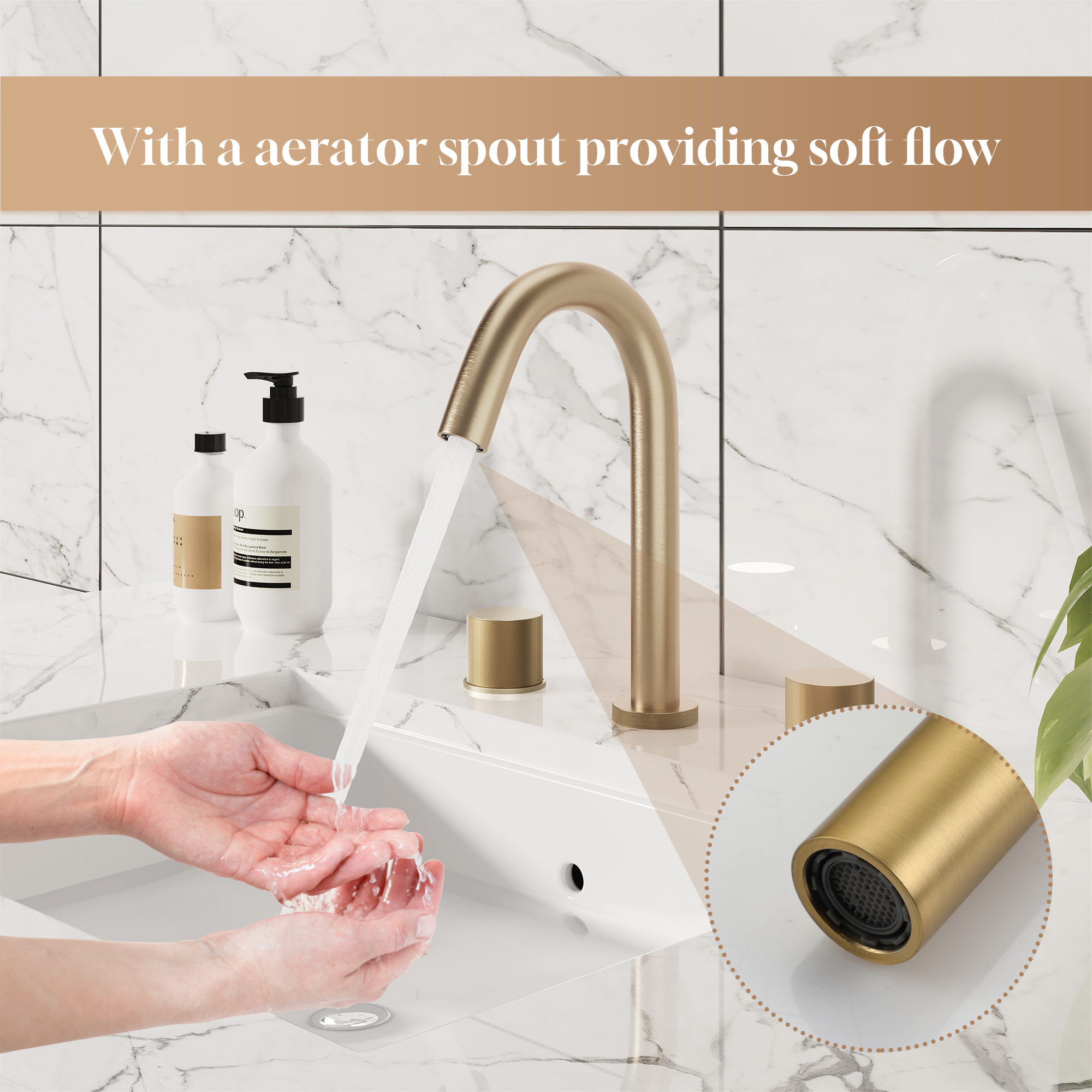 3-Hole Widespread Bathroom Sink Faucet with 360° Rotatable Spout
