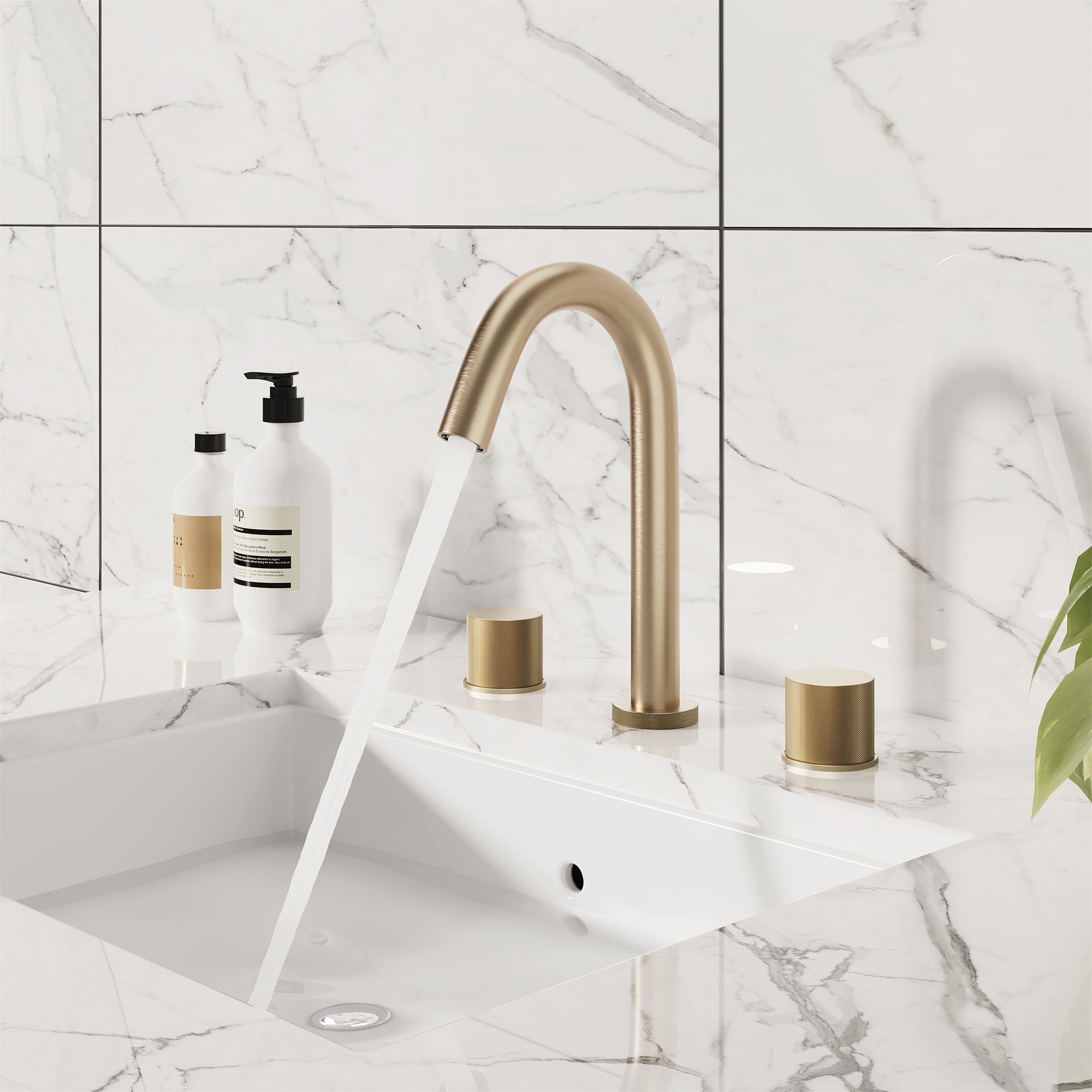 3-Hole Widespread Bathroom Sink Faucet with 360° Rotatable Spout