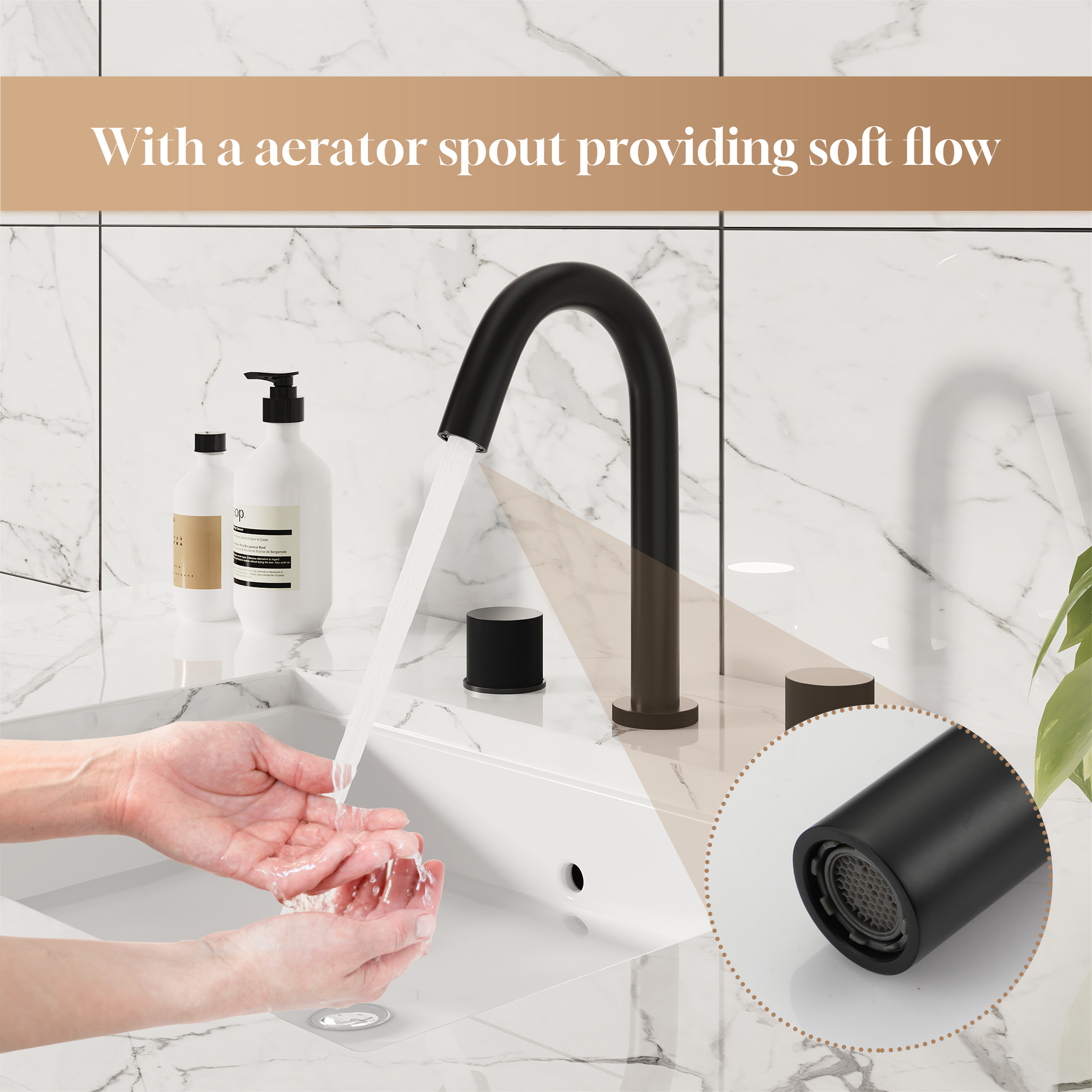 3-Hole Widespread Bathroom Sink Faucet with 360° Rotatable Spout