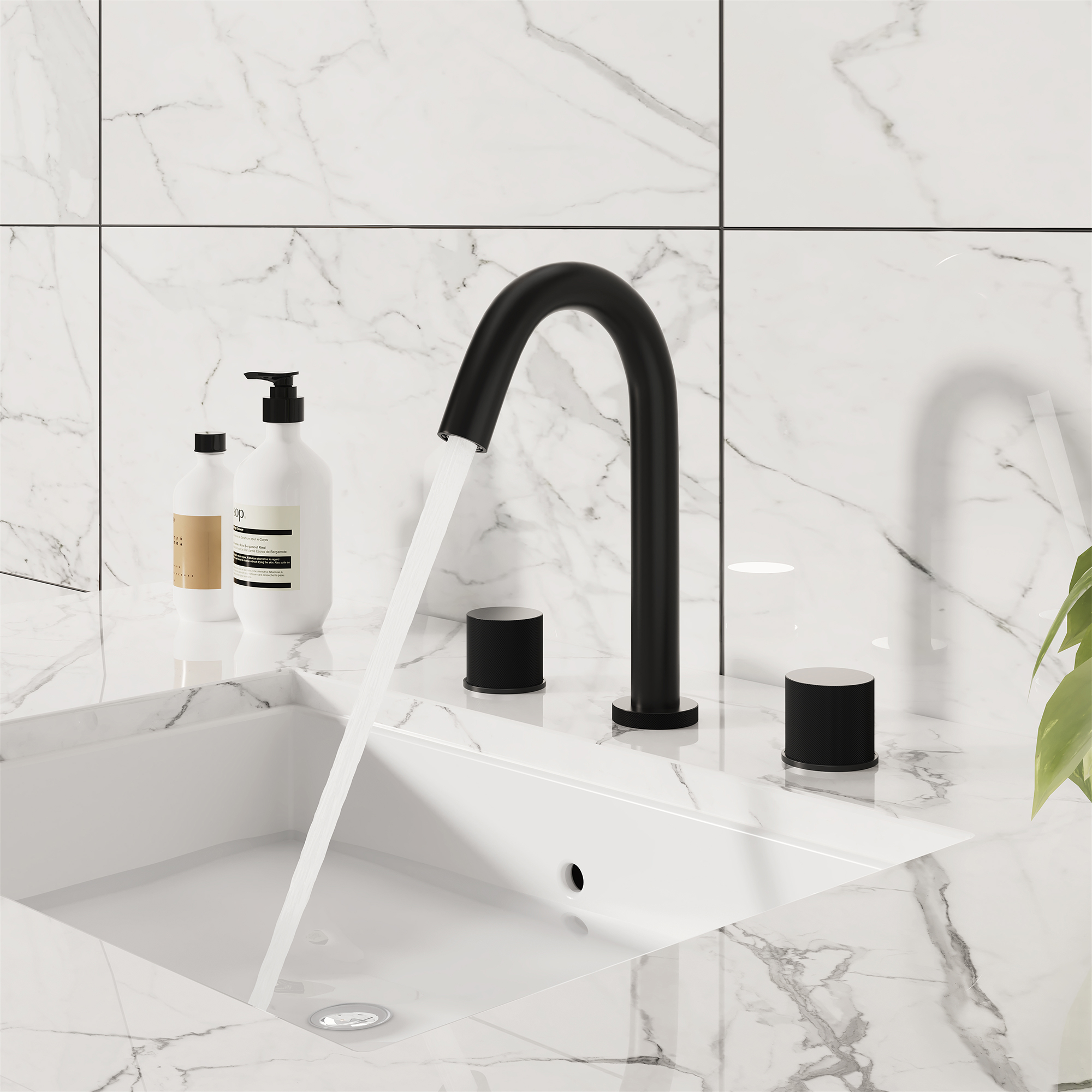 3-Hole Widespread Bathroom Sink Faucet with 360° Rotatable Spout