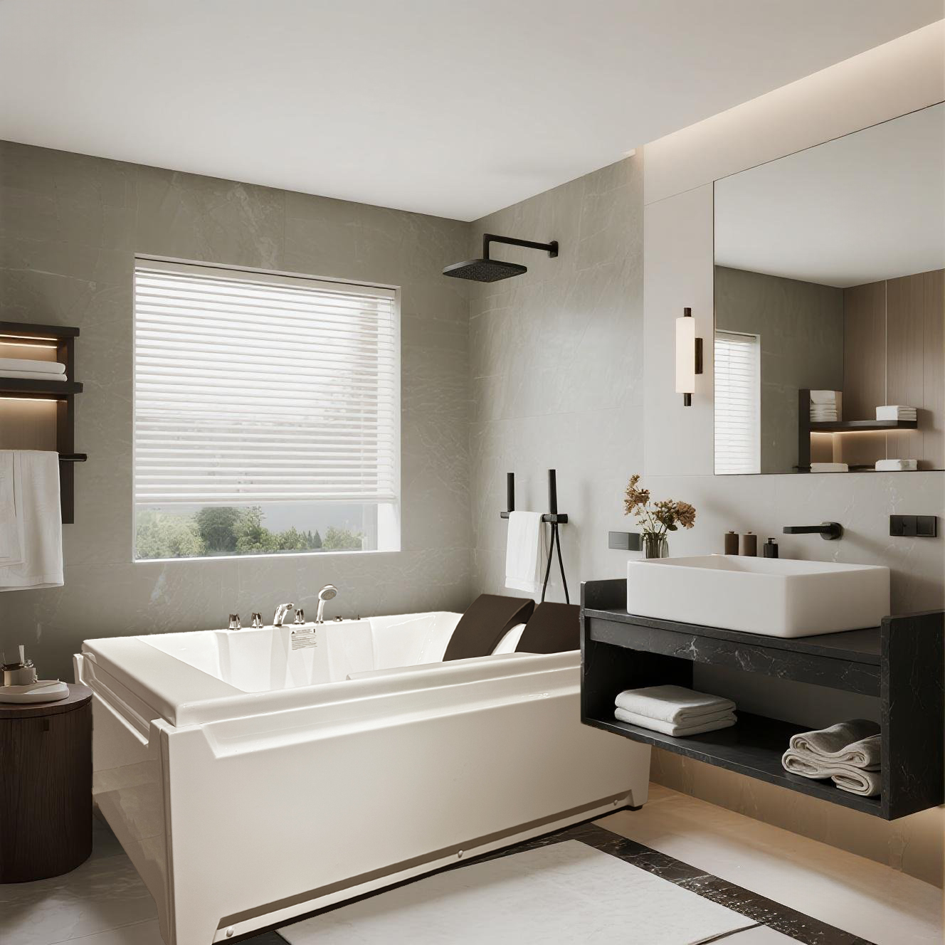 73" Two-Person Whirlpool Tub with Hydro Massage Jets & Chromatherapy Lighting