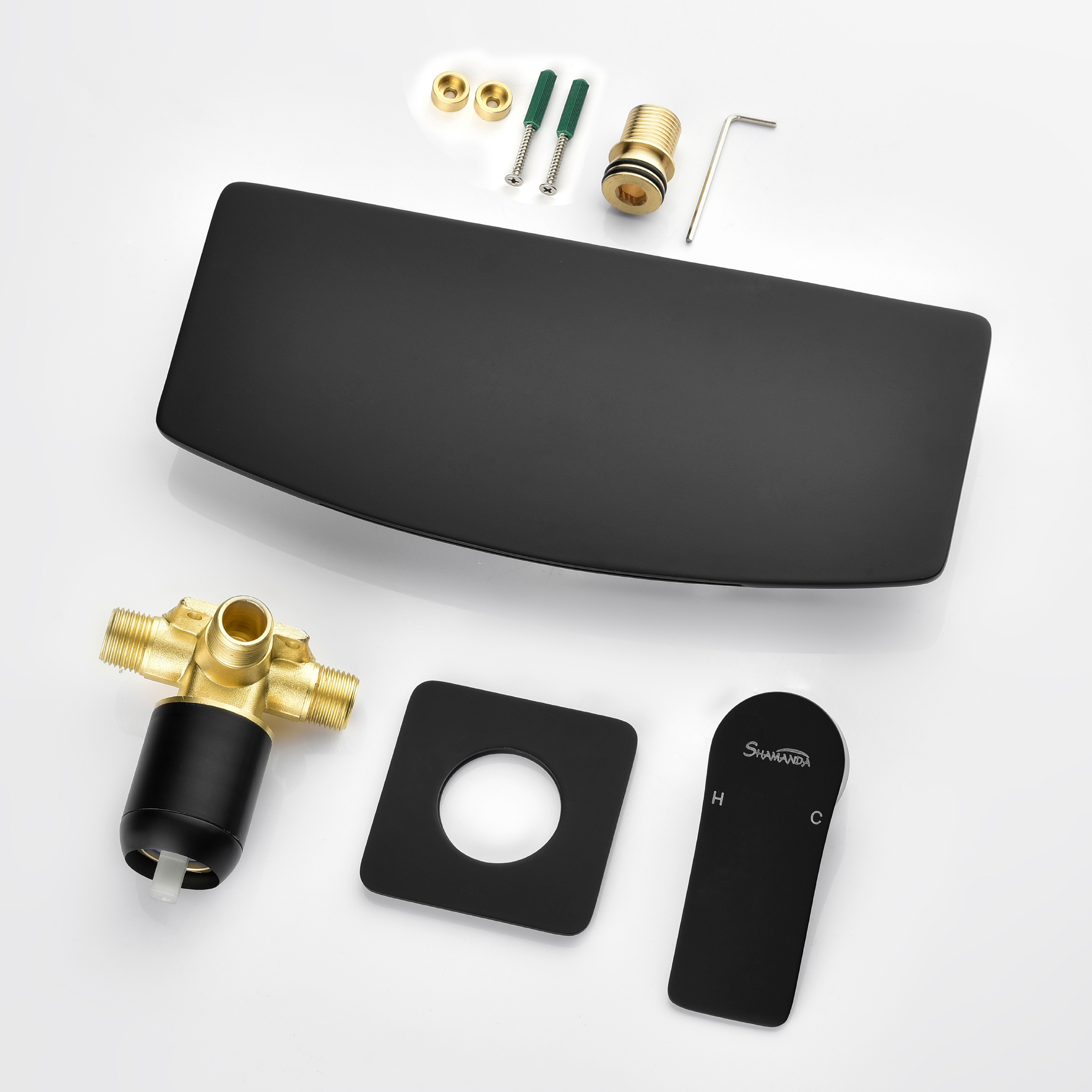 Wall Mounted Single Handle Waterfall Bathroom Sink Faucet with Rough-in Valve