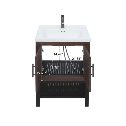 Freestanding Bathroom Vanity with White Ceramic Sink & Hot and Cold Faucet