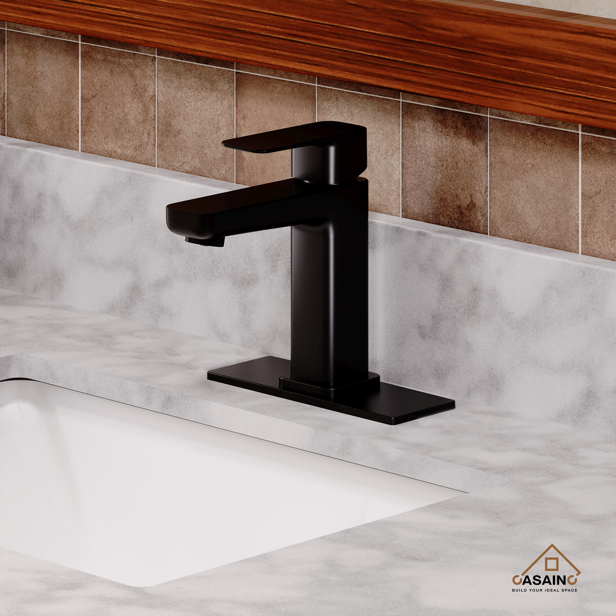 Single Handle Bathroom Basin Faucet with Drainer and Deckplate