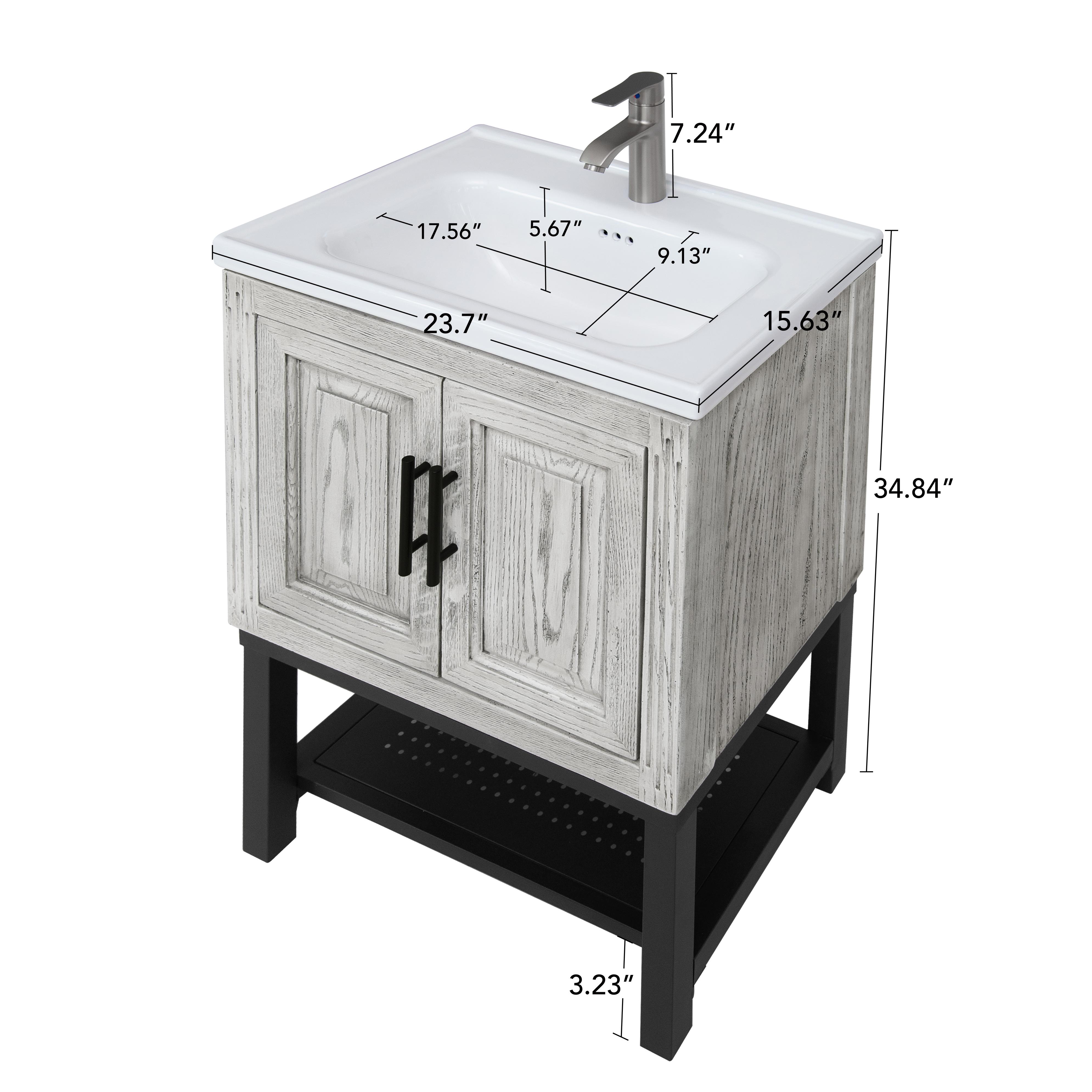 Freestanding Bathroom Vanity with White Ceramic Sink & Hot and Cold Faucet