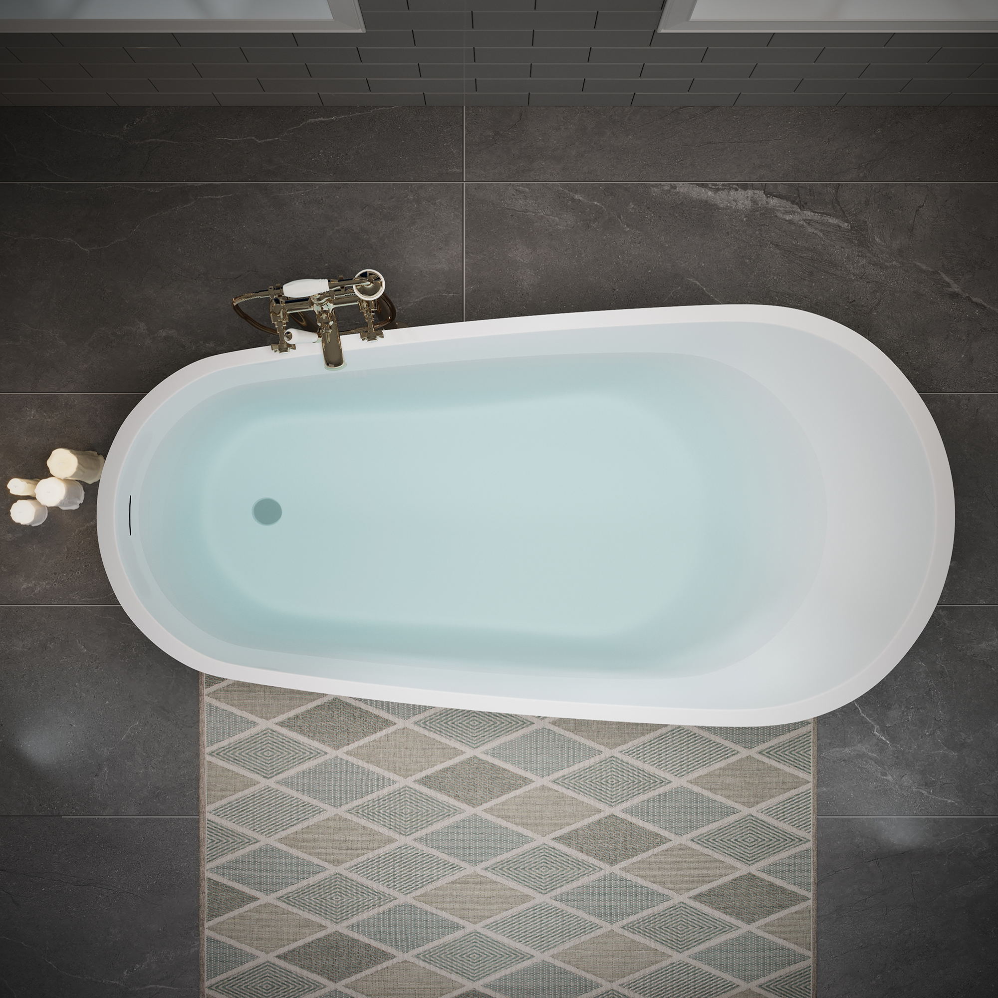 59" Glossy White Acrylic Freestanding Soaking Bathtub with Pop-Up Drain and Integrated Overflow