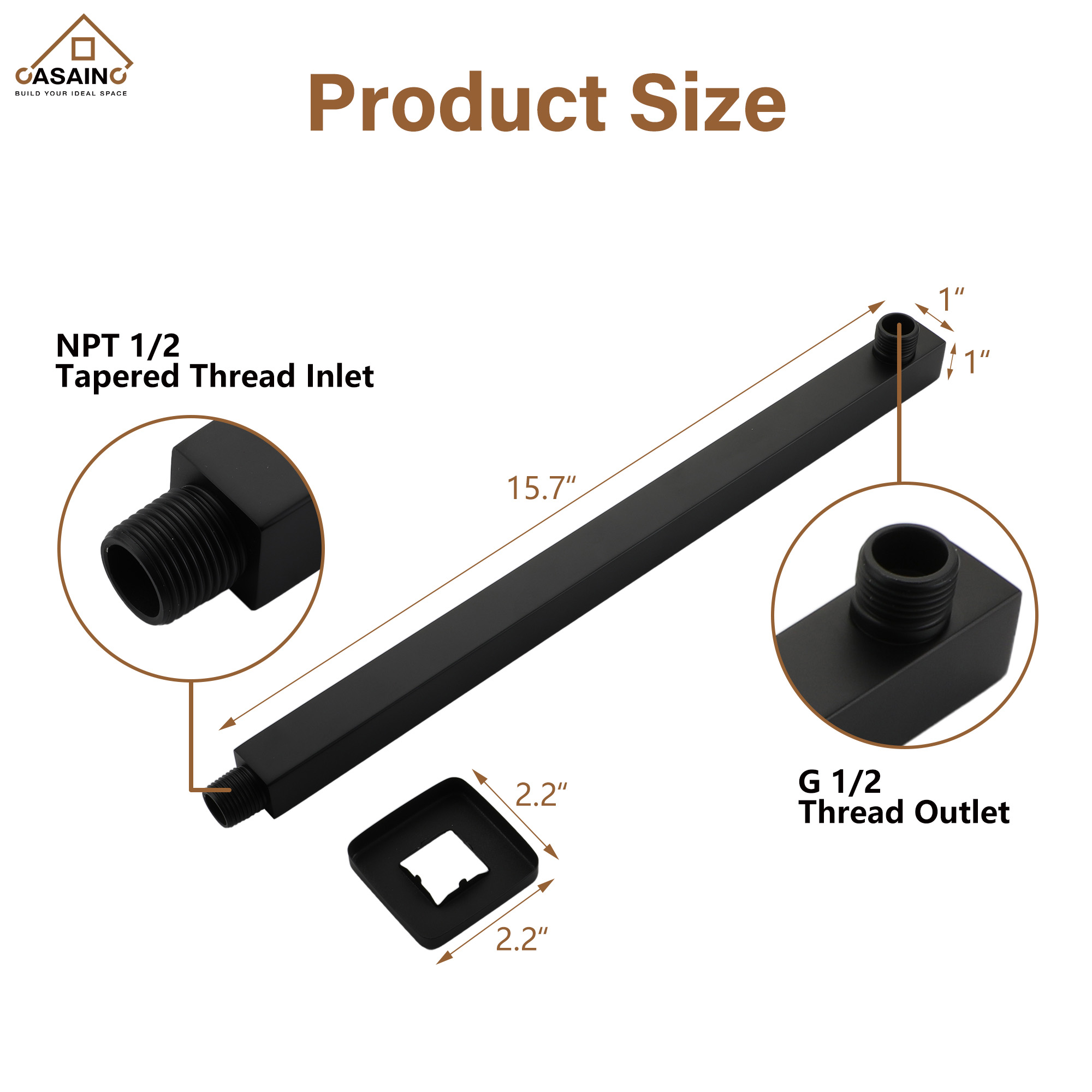 15.75" Wall-Mounted Square Shower Arm with Flange