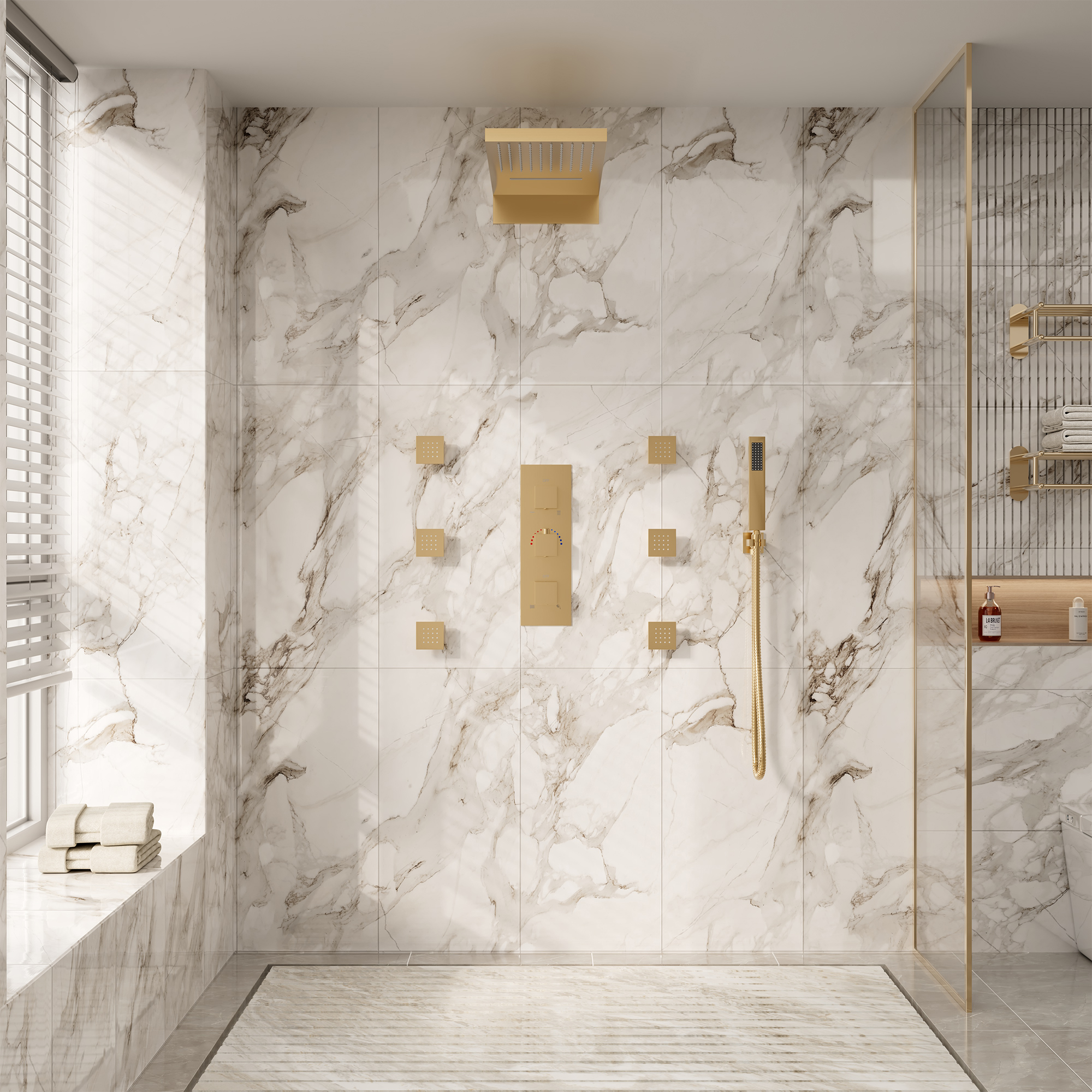 Luxury 4-Function Thermostatic Shower System with Rainfall & Body Jets