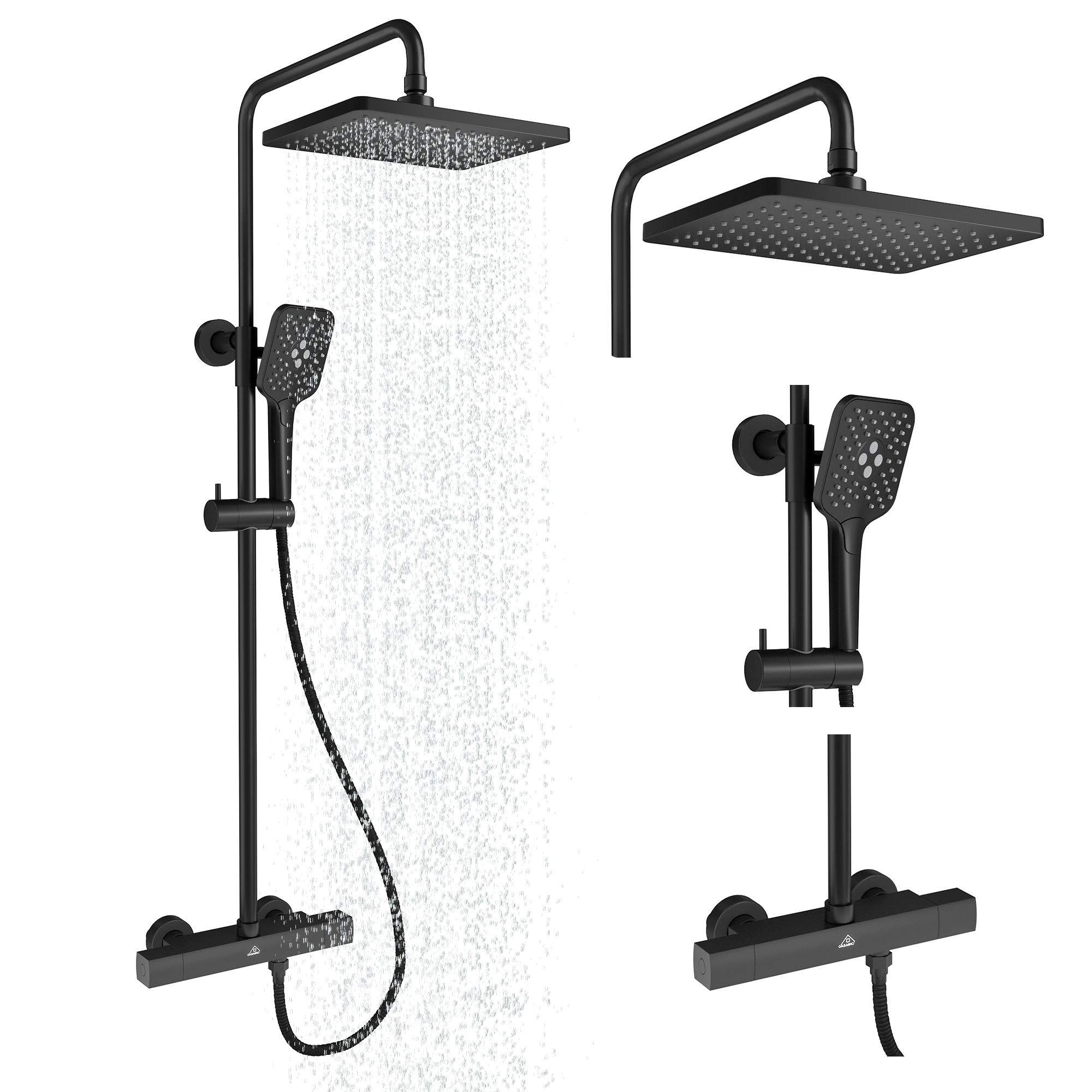 11.4*7.5" Thermostatic Rain Shower Faucet with Slide Bar in Matte Black