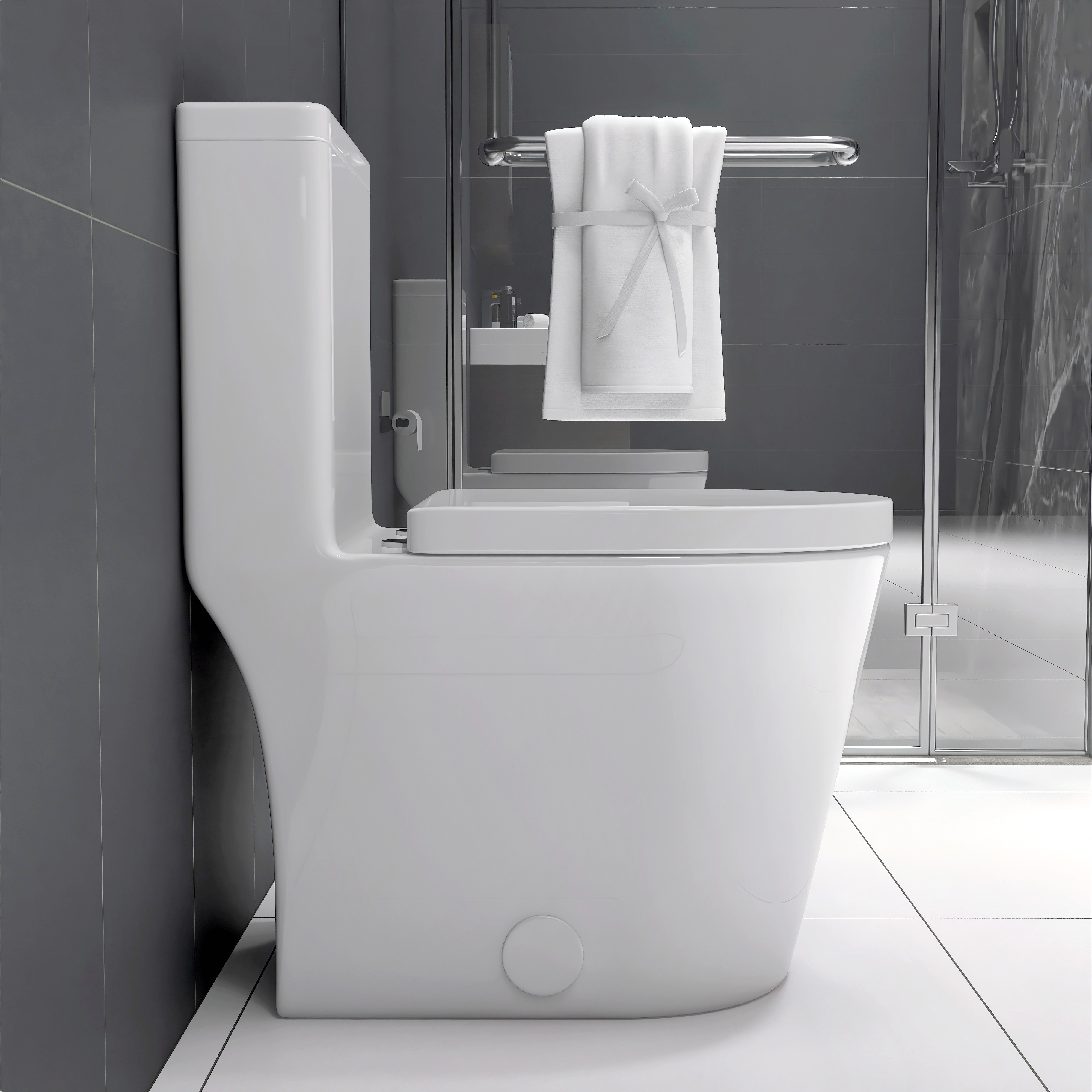 Compact One-Piece Toilet with Dual Flush & Quiet Soft Close Seat