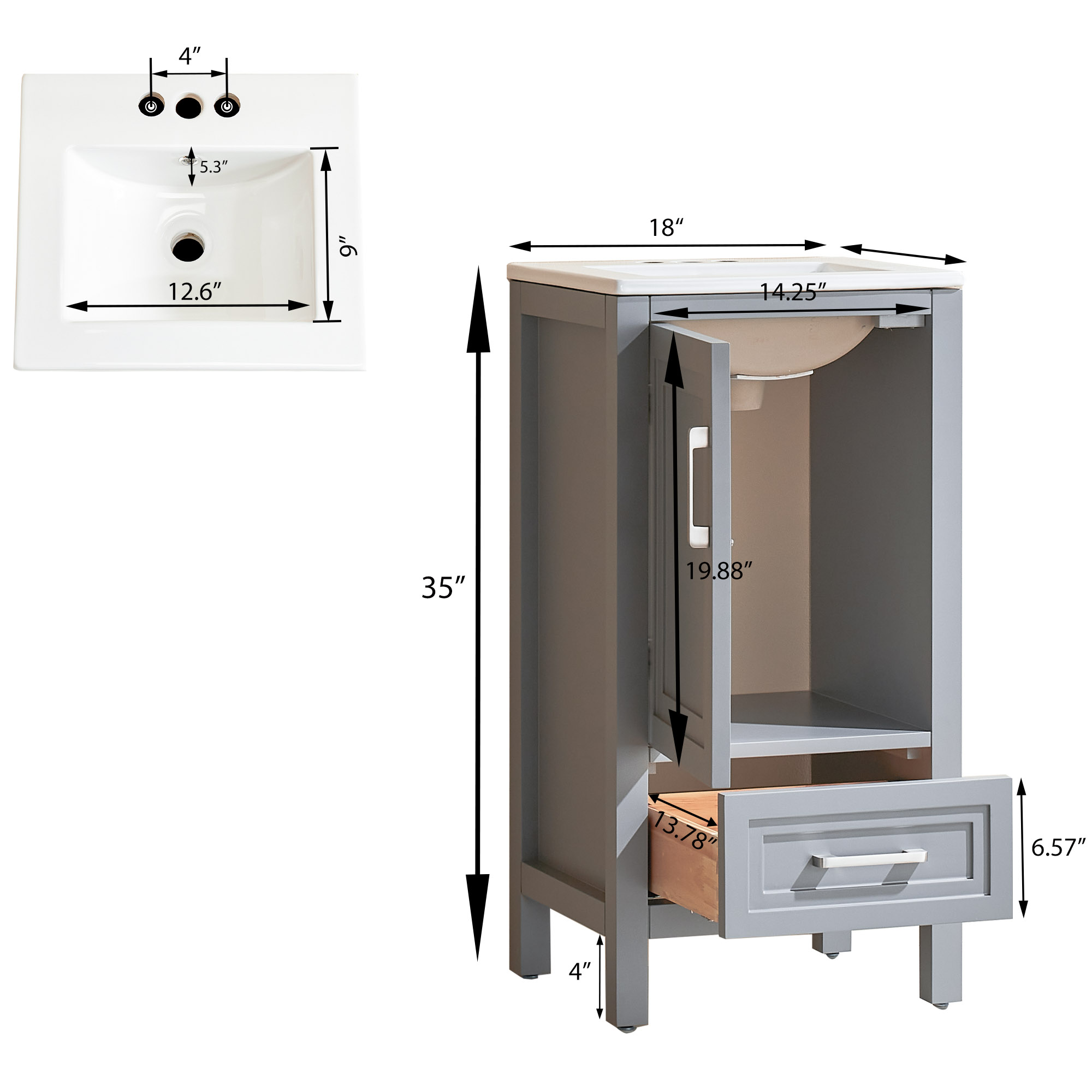 Fully Assembled 18"-60" Freestanding Bathroom Vanity with Integrated Top