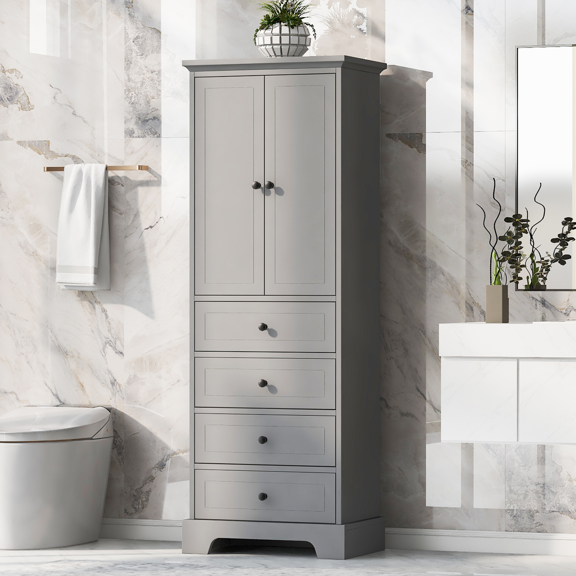 Bathroom Storage Cabinet with Drawers & Adjustable Shelves