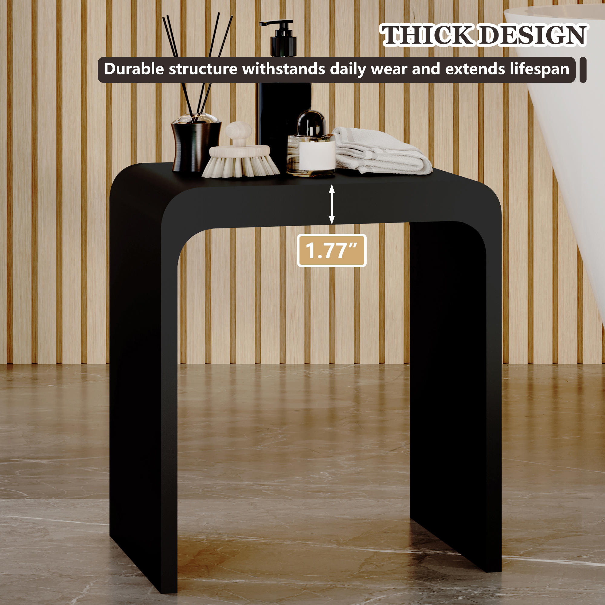 Solid Surface Bathroom Shower Stool with 1.77" Thickened Seat
