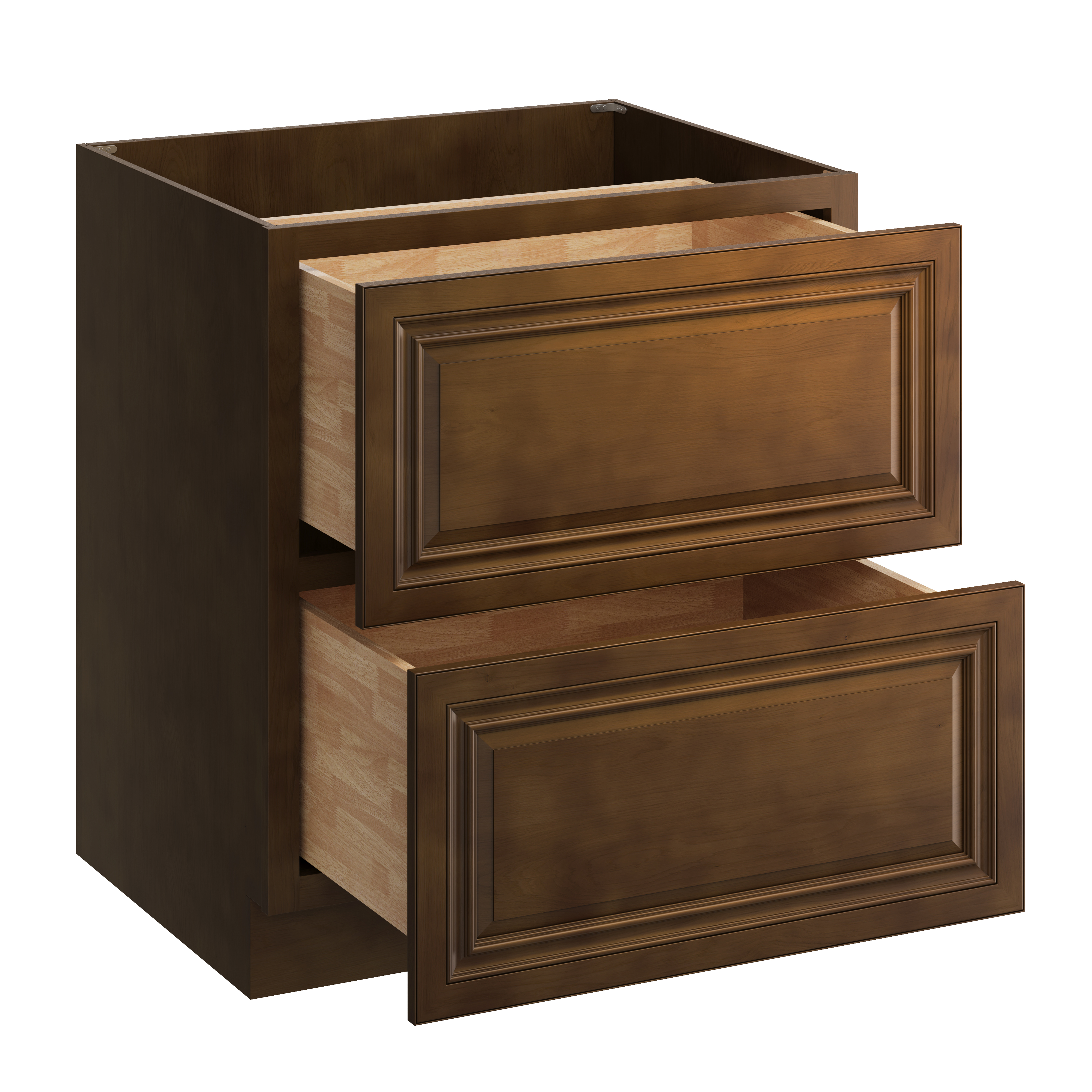 Dark Caramel RTA 30"W x 24"D x 34.5"H Base Cabinet with 2 Drawers