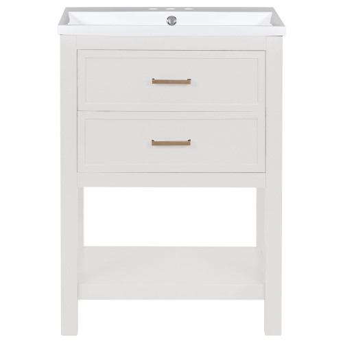 24" Single Sink Bathroom Vanity with White Countertop and 2 Storage Drawers