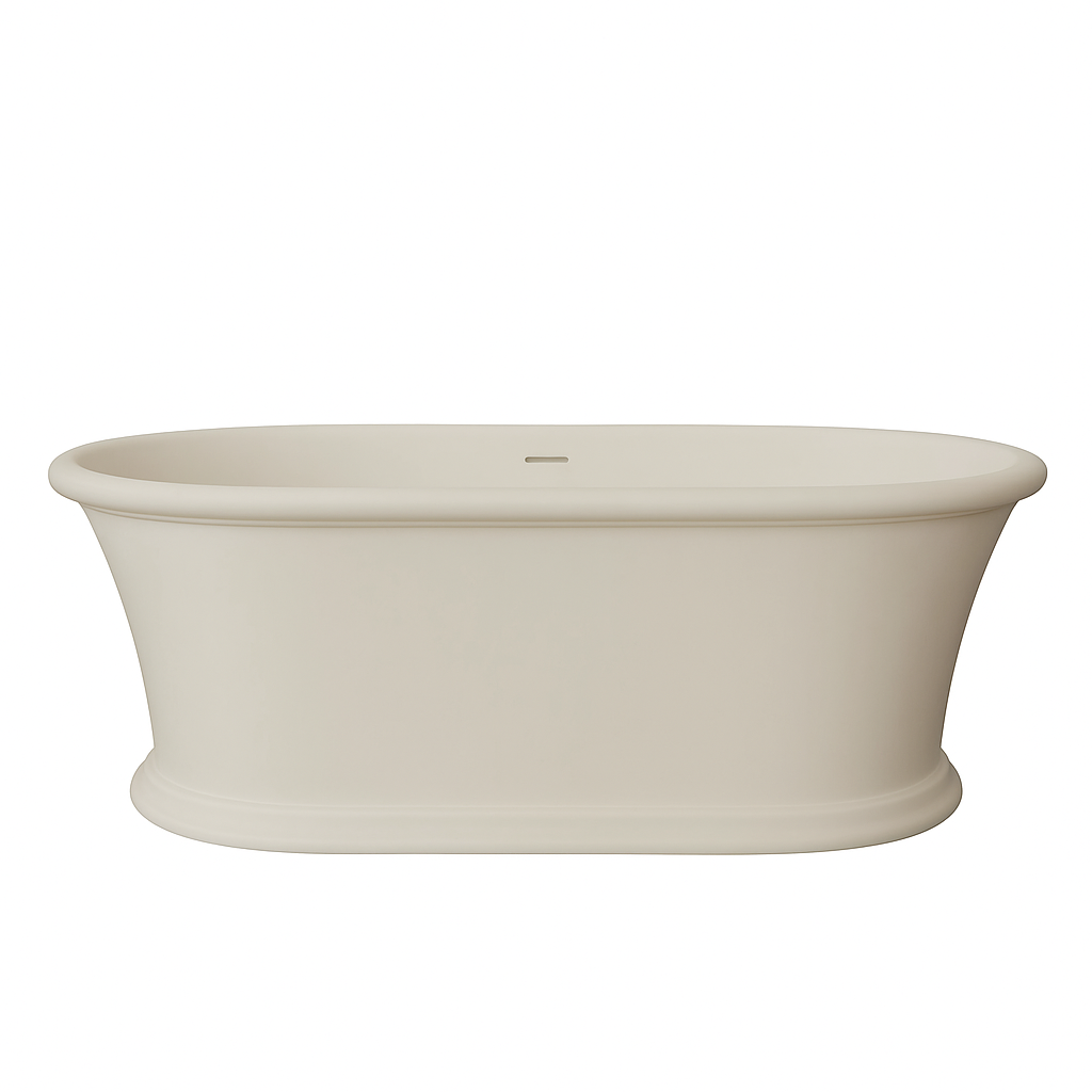 61" Hand-Polished Matte White Freestanding Bathtub with Pedestal Base - Tangent