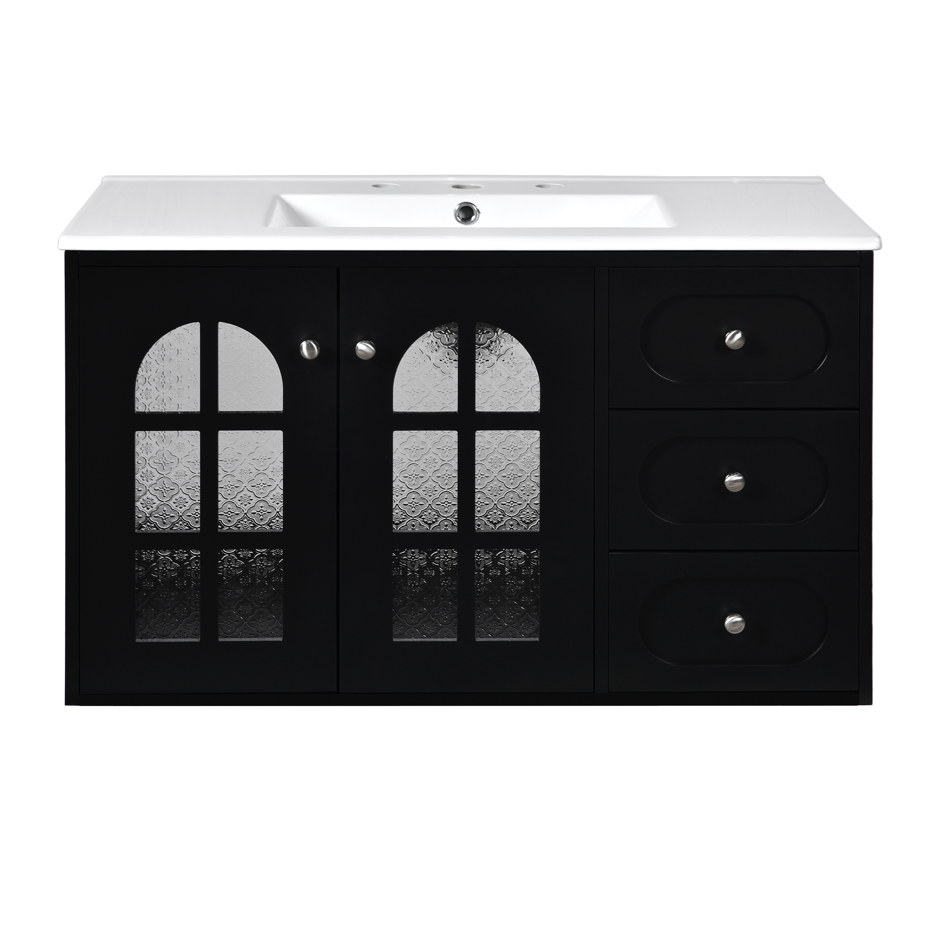 36" Wall Mounted Bathroom Vanity with Ceramic Sink & 3 Drawers