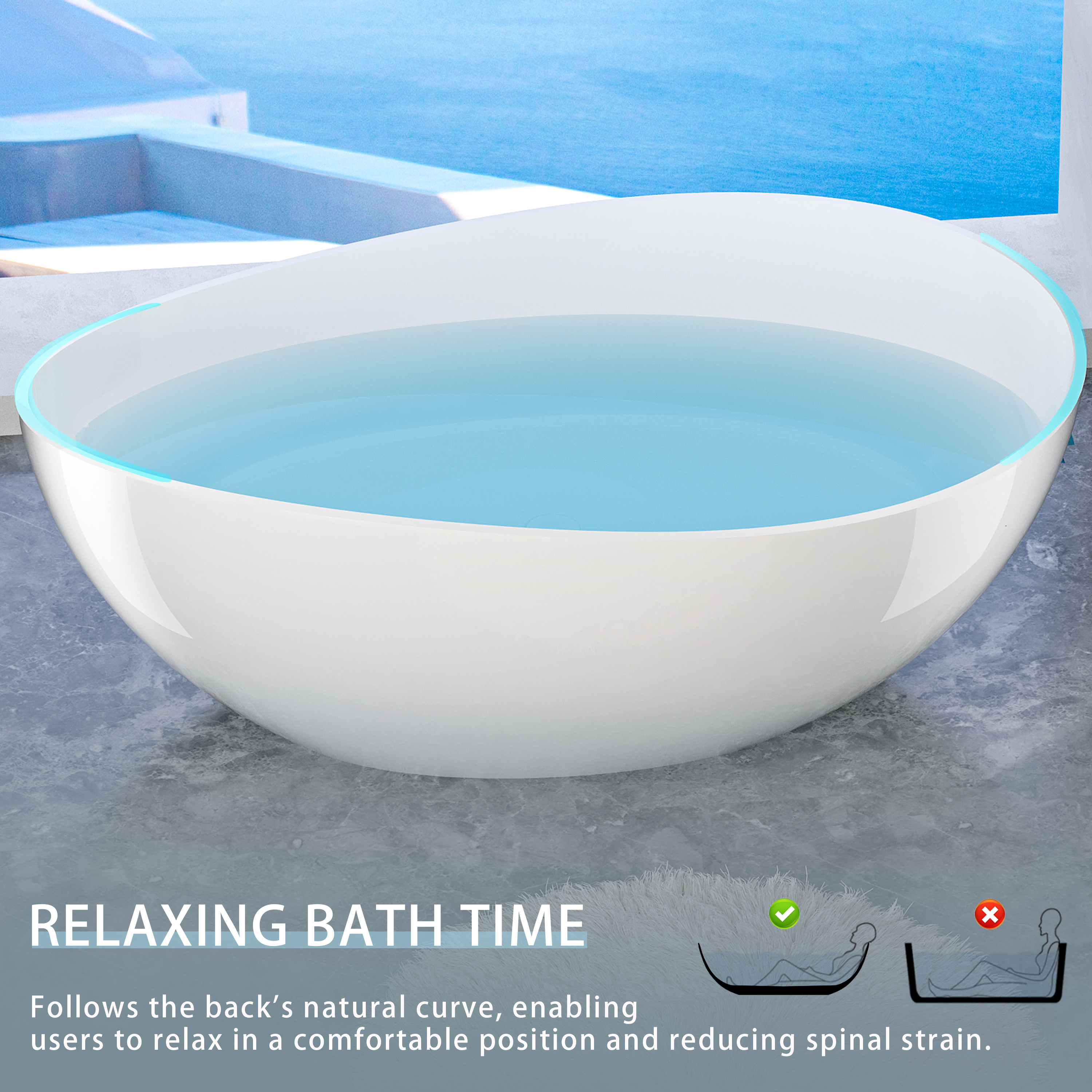 63" Unique Shaped Solid Surface Freestanding Bathtub with Warm-Touch Insulation