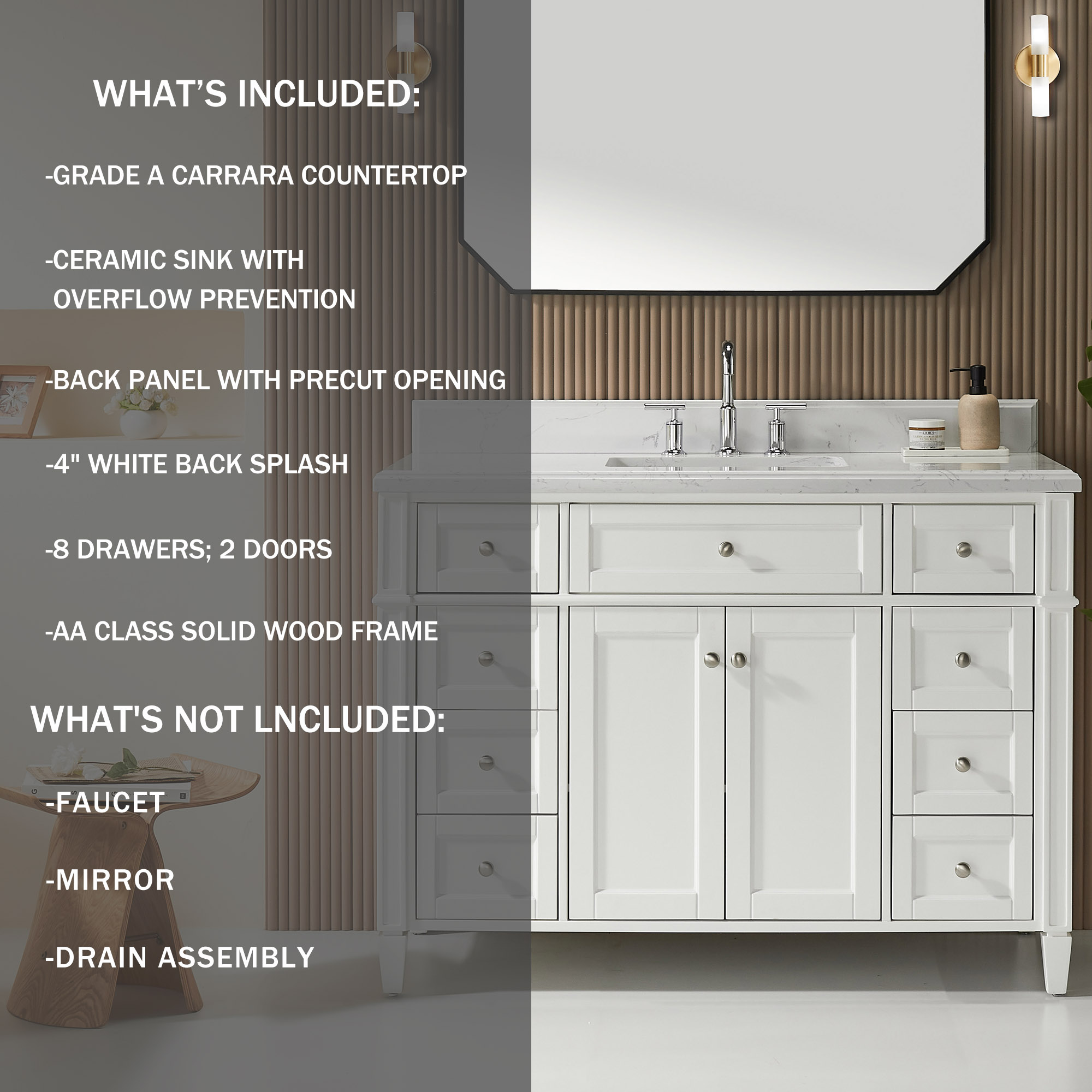 Fully Assembled 18"-60" Freestanding Bathroom Vanity with Integrated Top