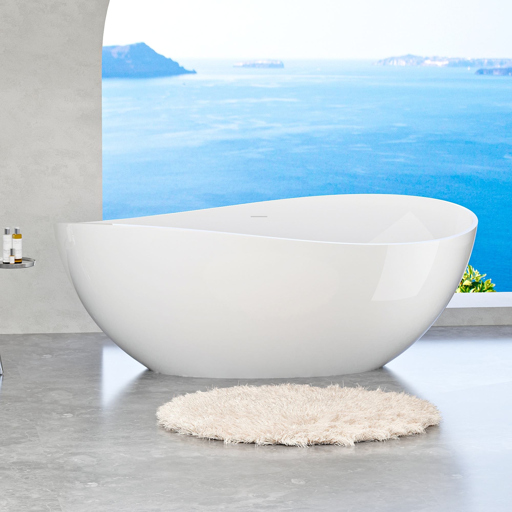 63" Unique Shaped Solid Surface Freestanding Bathtub with Warm-Touch Insulation