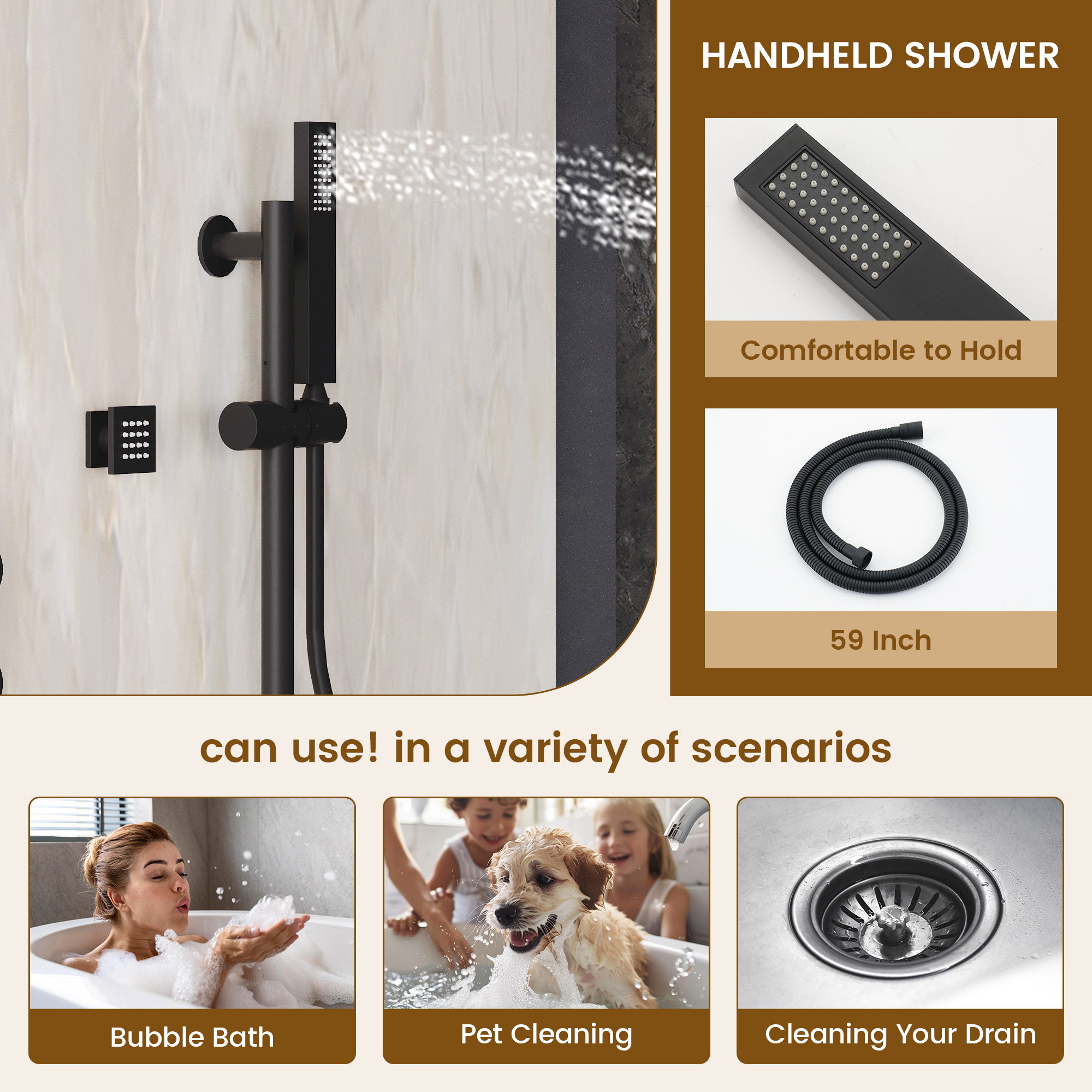 12-inch 3-Function Thermostatic Rain Shower System with Body Jets & Slide Bar