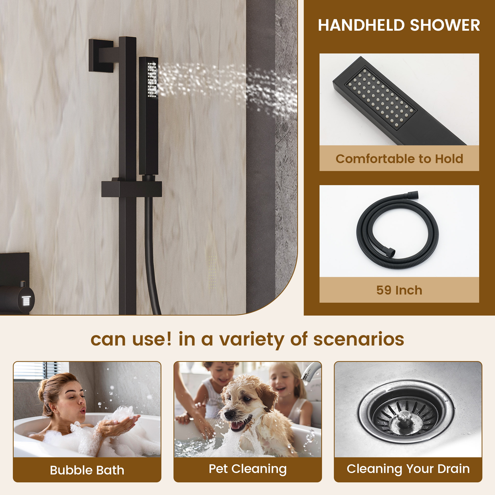 32*16 inch 3-Function Thermostatic Shower System with Body Jets