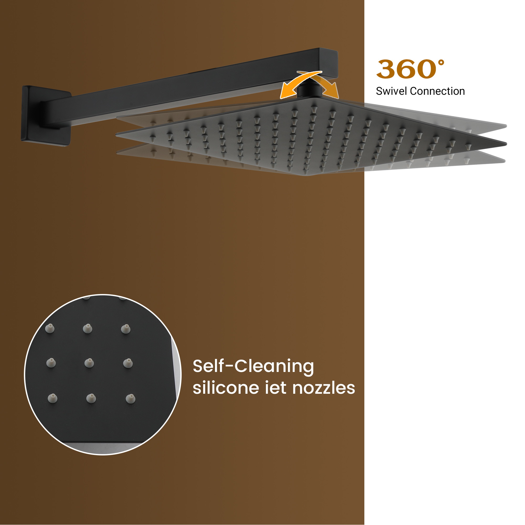 10" Wall Mounted Dual Shower Head Rain Shower System with Tub Spout