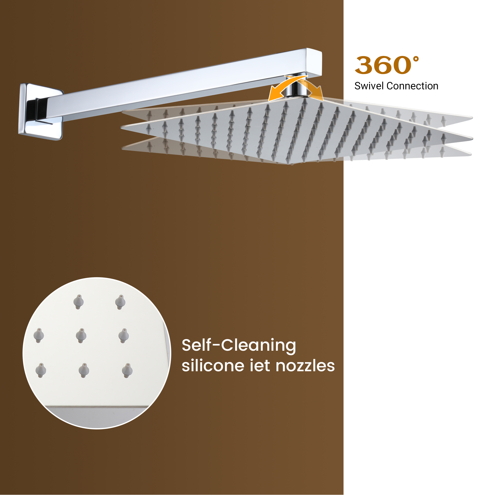 10" Wall Mounted Dual Shower Head Rain Shower System with Tub Spout