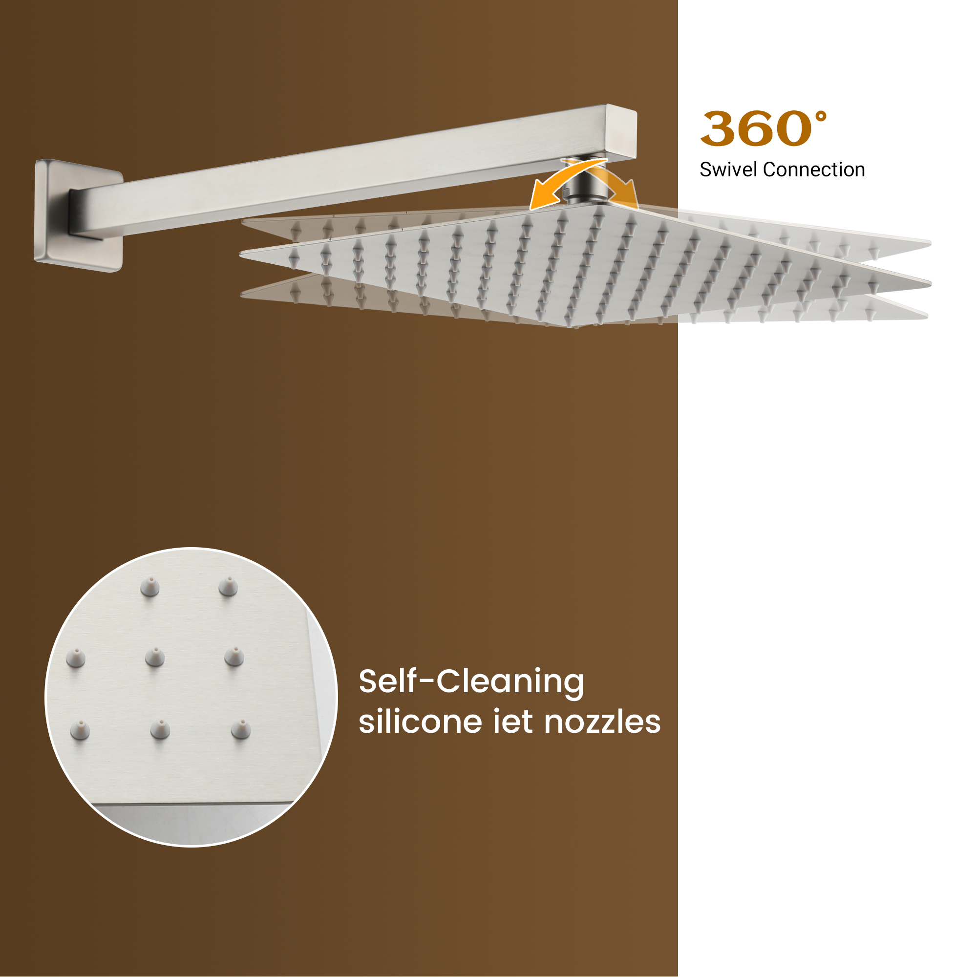 10" Wall Mounted Dual Shower Head Rain Shower System with Tub Spout