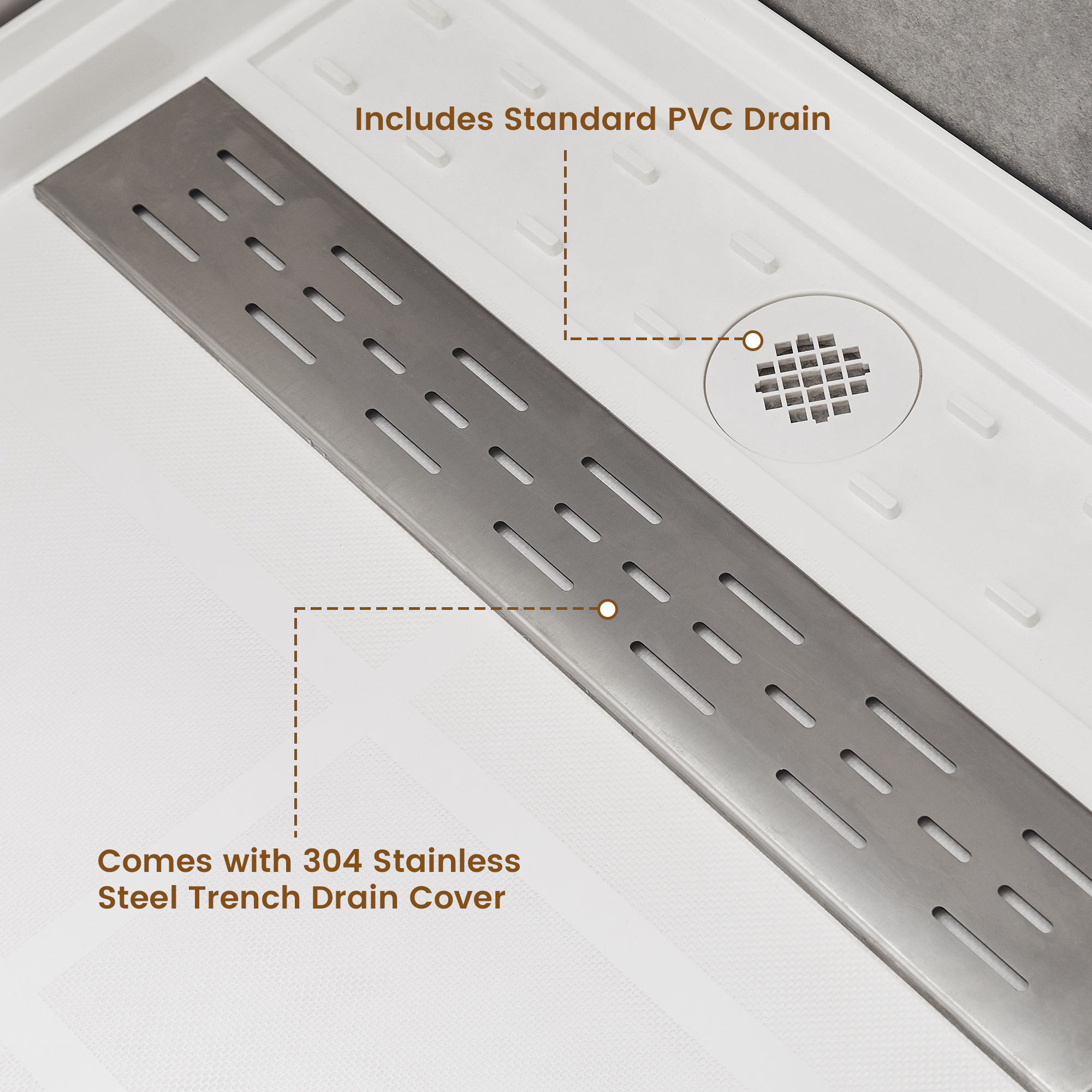 60"x30" Solid Surface Alcove Shower Pan Base in White, Drain Included