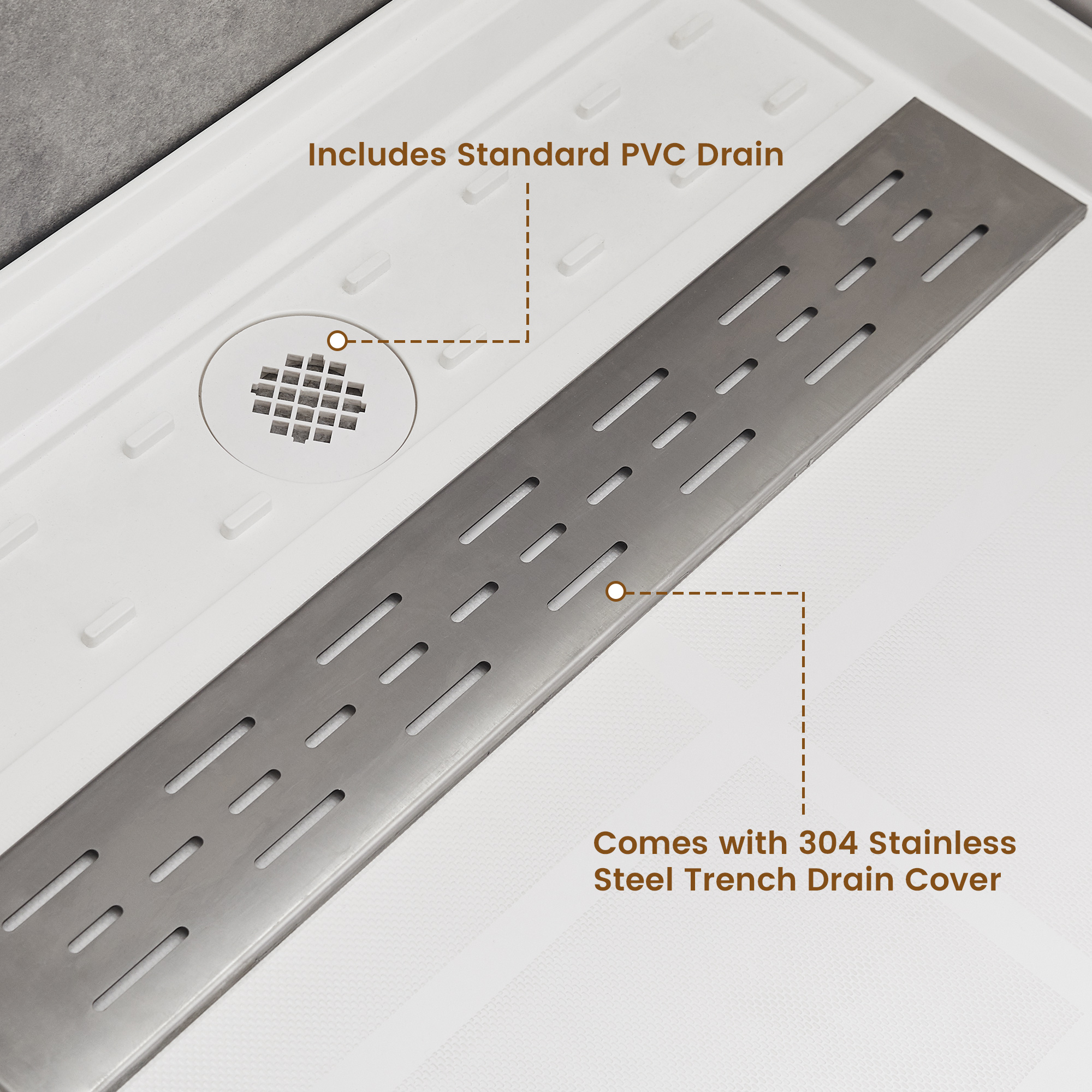 60"x30" Solid Surface Alcove Shower Pan Base in White, Drain Included