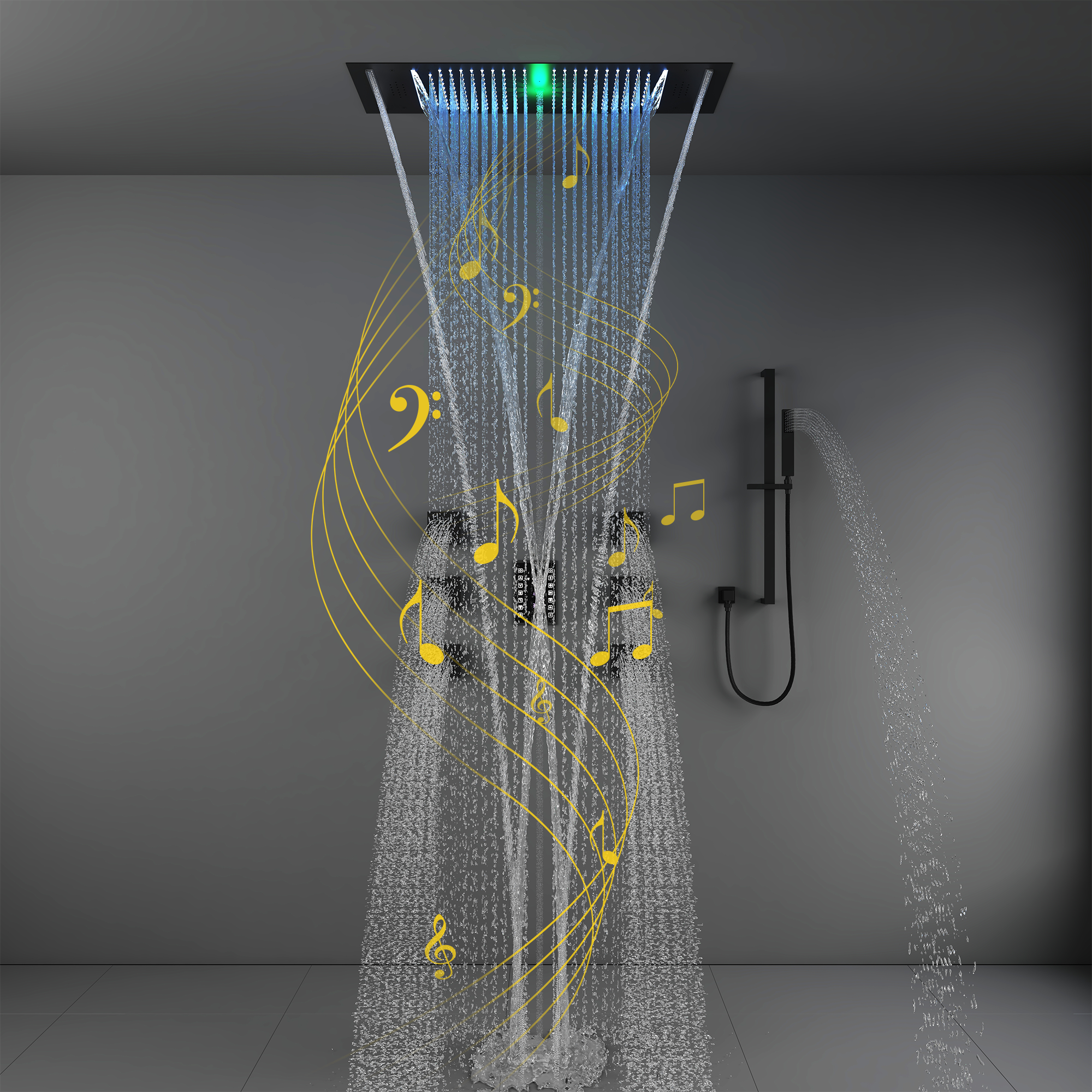 35*12 inch 6-Function Thermostatic Shower System with Digital Touch Screen & LED Lights