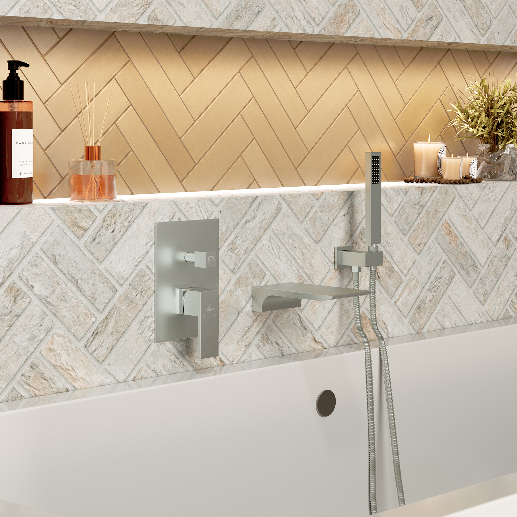 Wall Mounted Bathtub Faucet Set With Handheld Shower Head