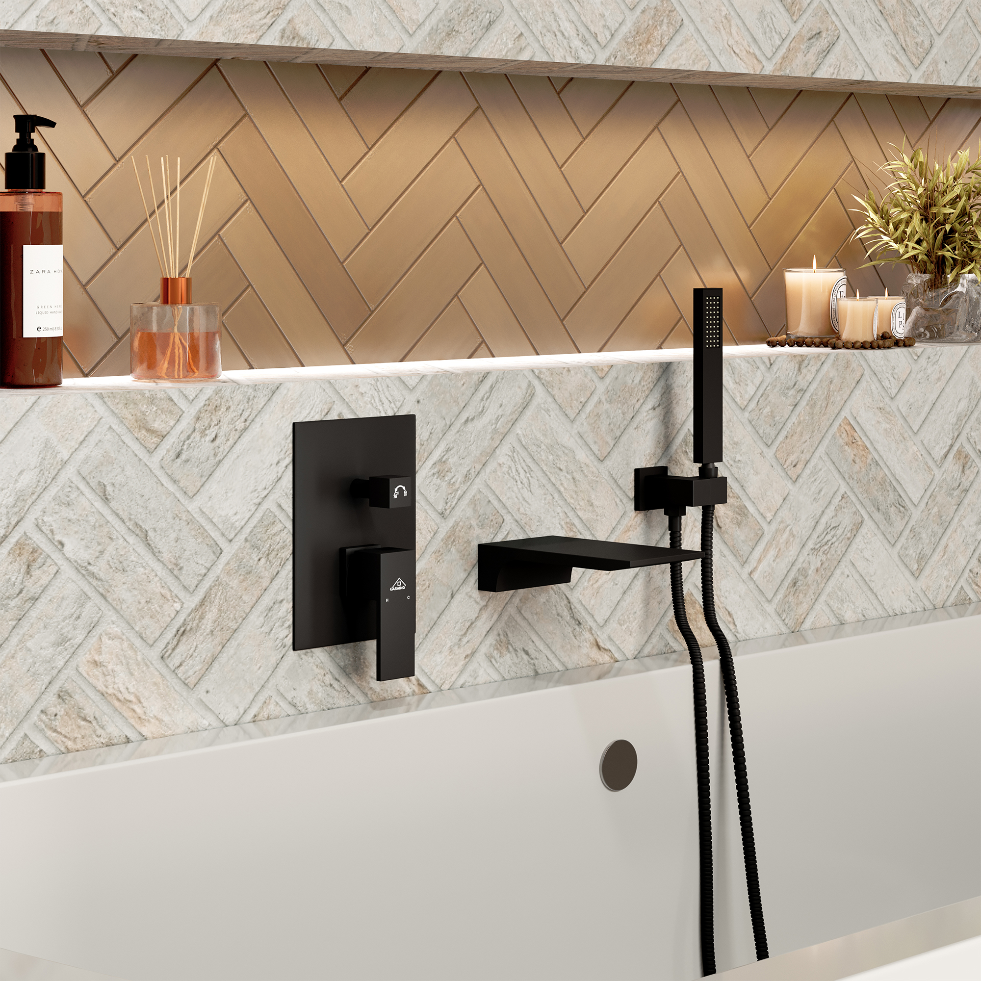 Wall Mounted Bathtub Faucet Set With Handheld Shower Head