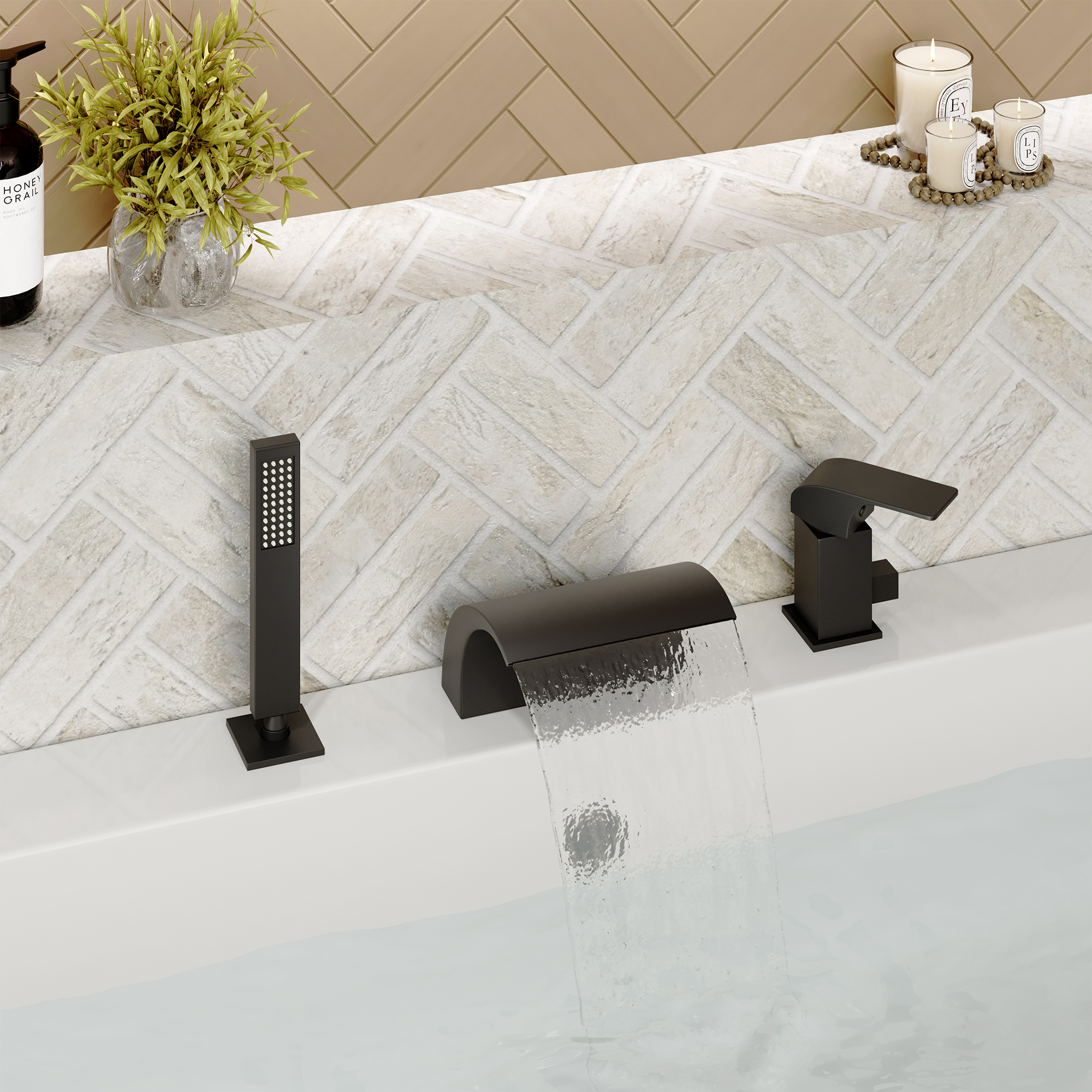 Waterfall Tub Faucet with Handheld Shower Head for Bathtub